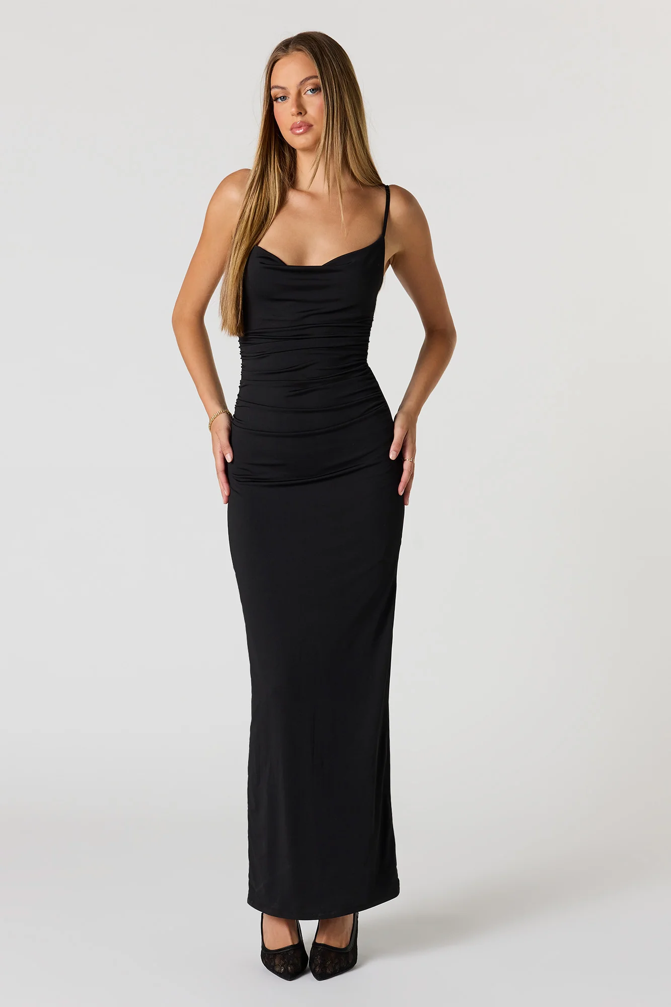 Cowl Neck Ruched Maxi Dress - Image 4
