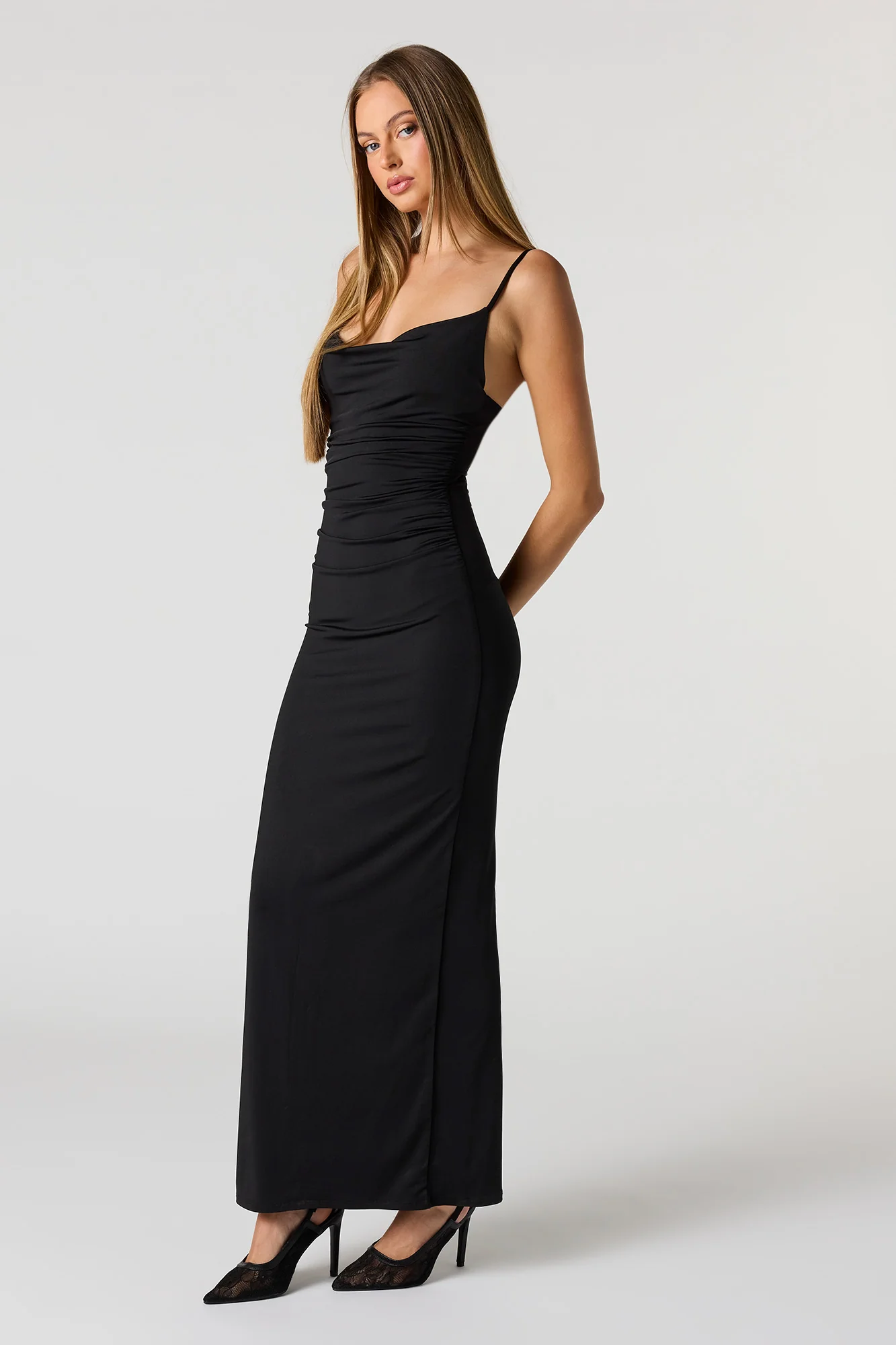 Cowl Neck Ruched Maxi Dress - Image 5