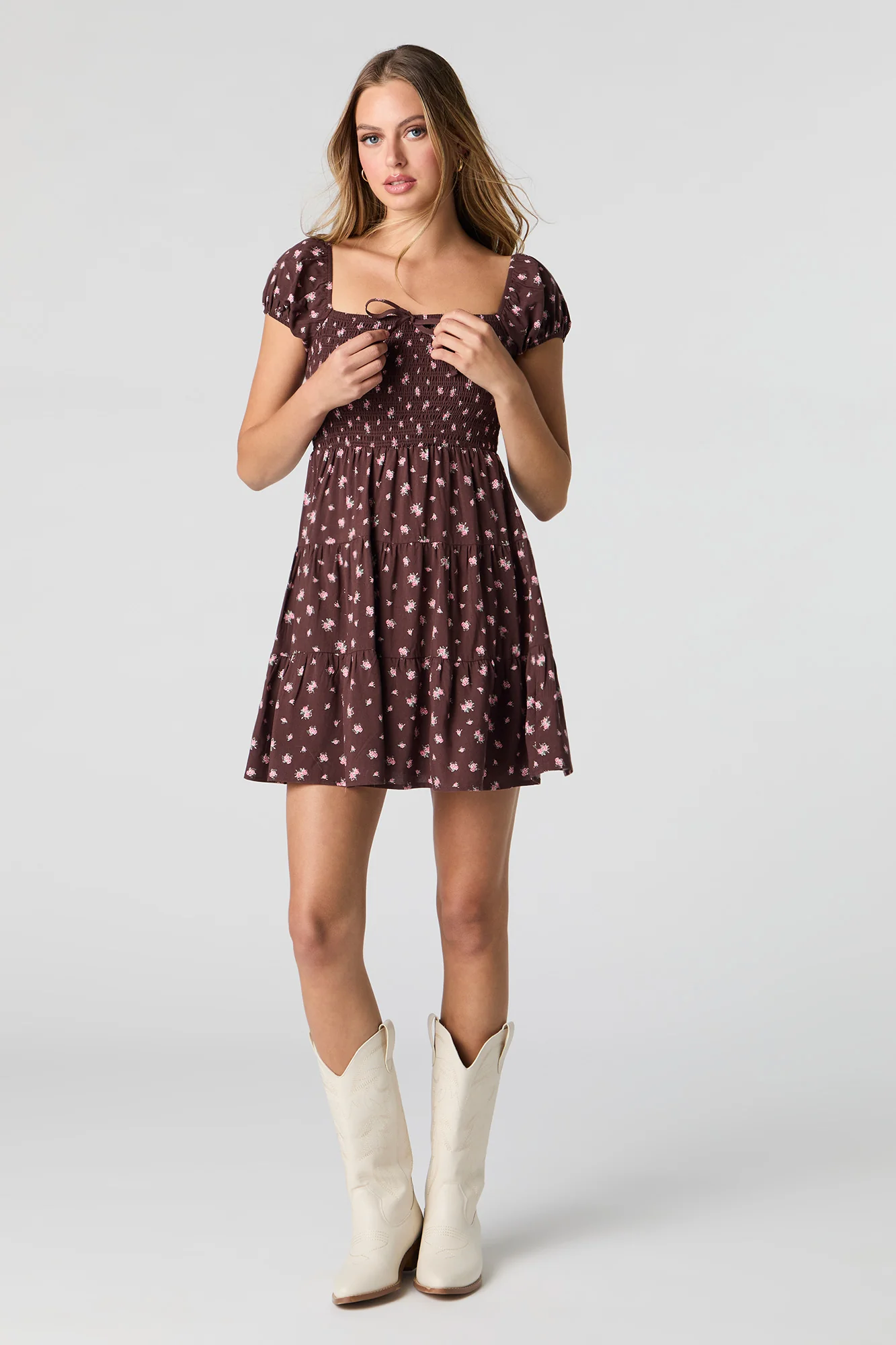Floral Smocked Tiered Mini Dress - Image 3