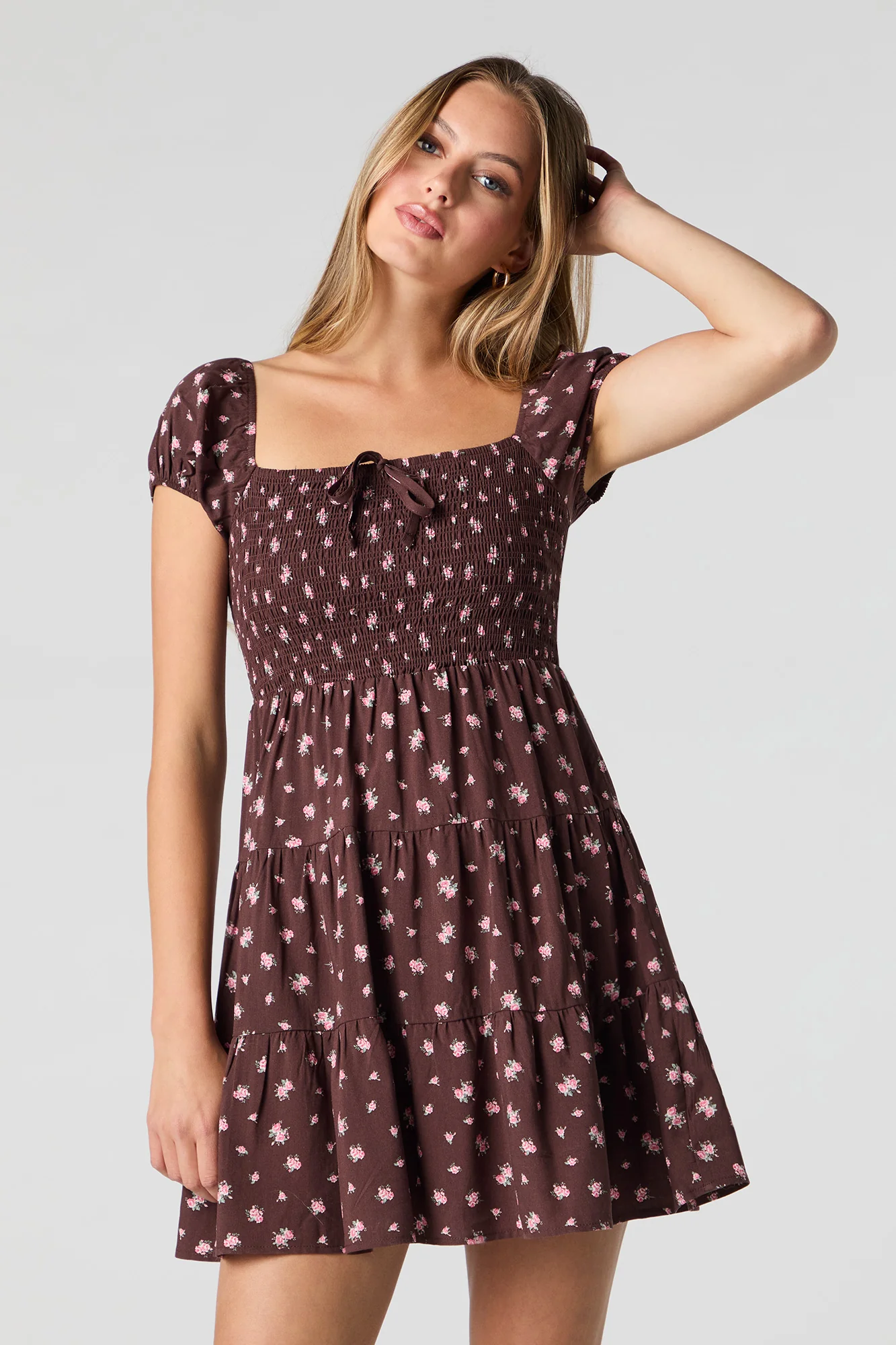 Floral Smocked Tiered Mini Dress - Image 4