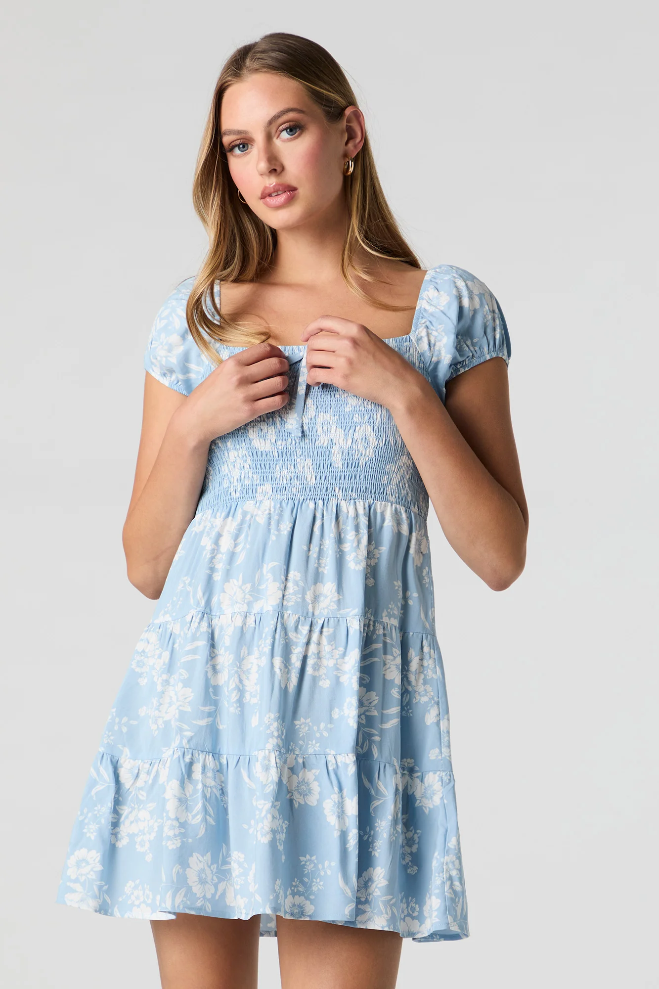 Floral Smocked Tiered Mini Dress - Image 8