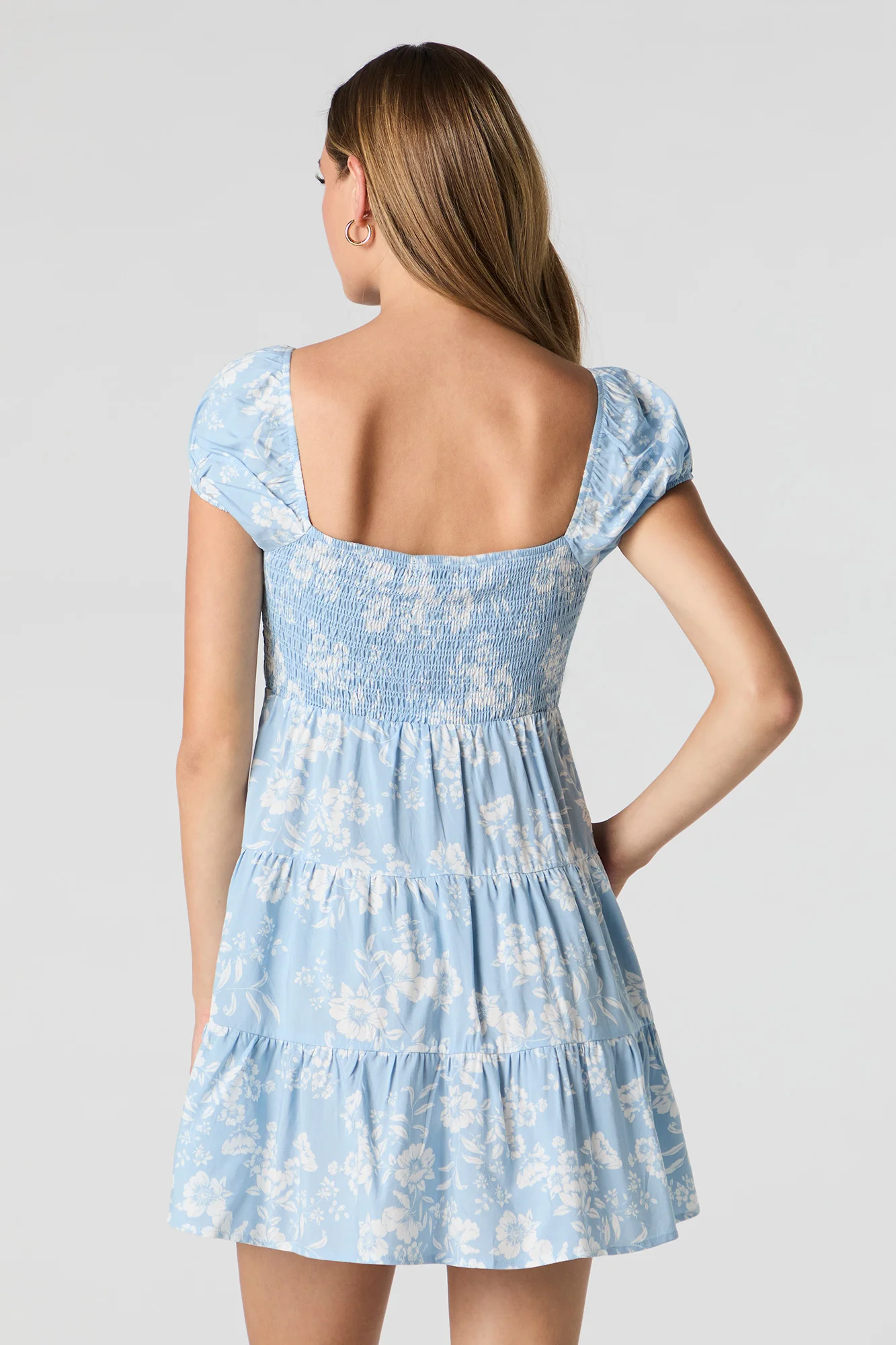 Floral Smocked Tiered Mini Dress - Image 9