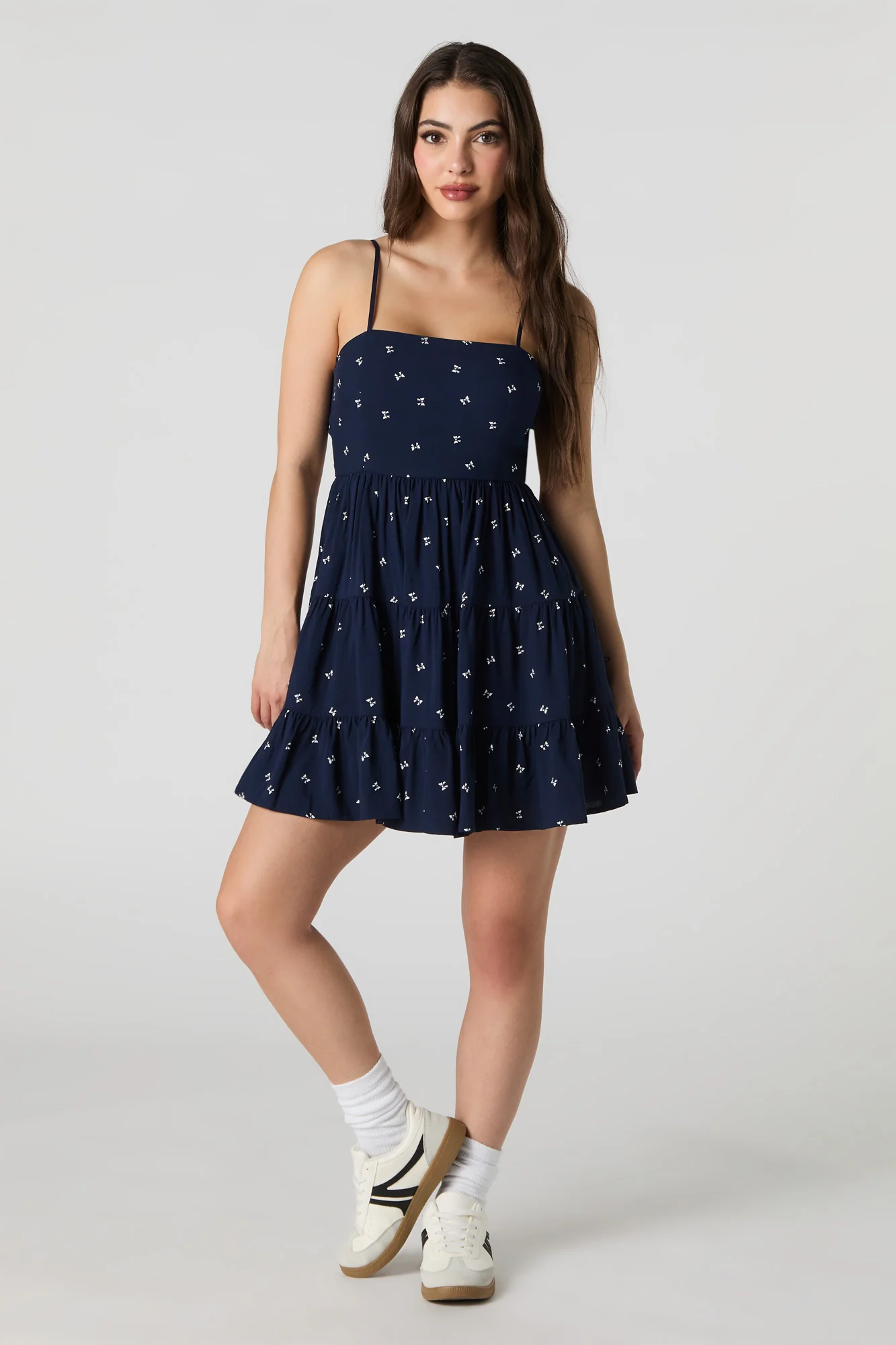 Printed Tiered Tie Back Mini Dress with Built-In Cups - Image 3