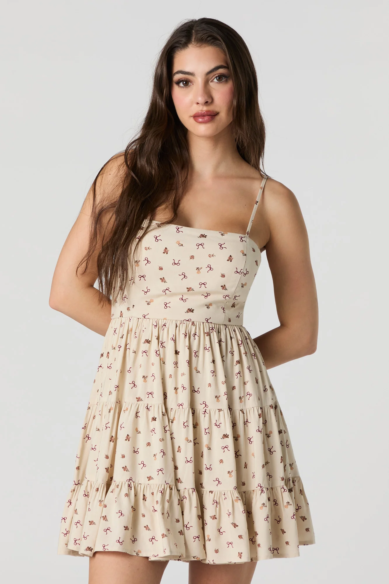 Printed Tiered Tie Back Mini Dress with Built-In Cups - Image 4