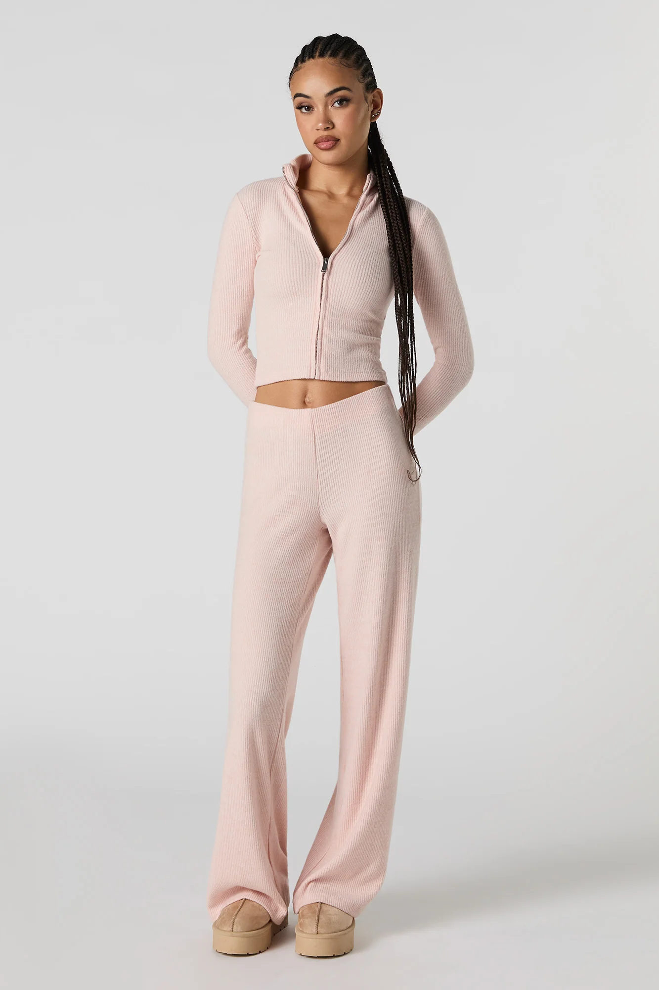 Ribbed Knit Zip-Up Long Sleeve Top - Image 3