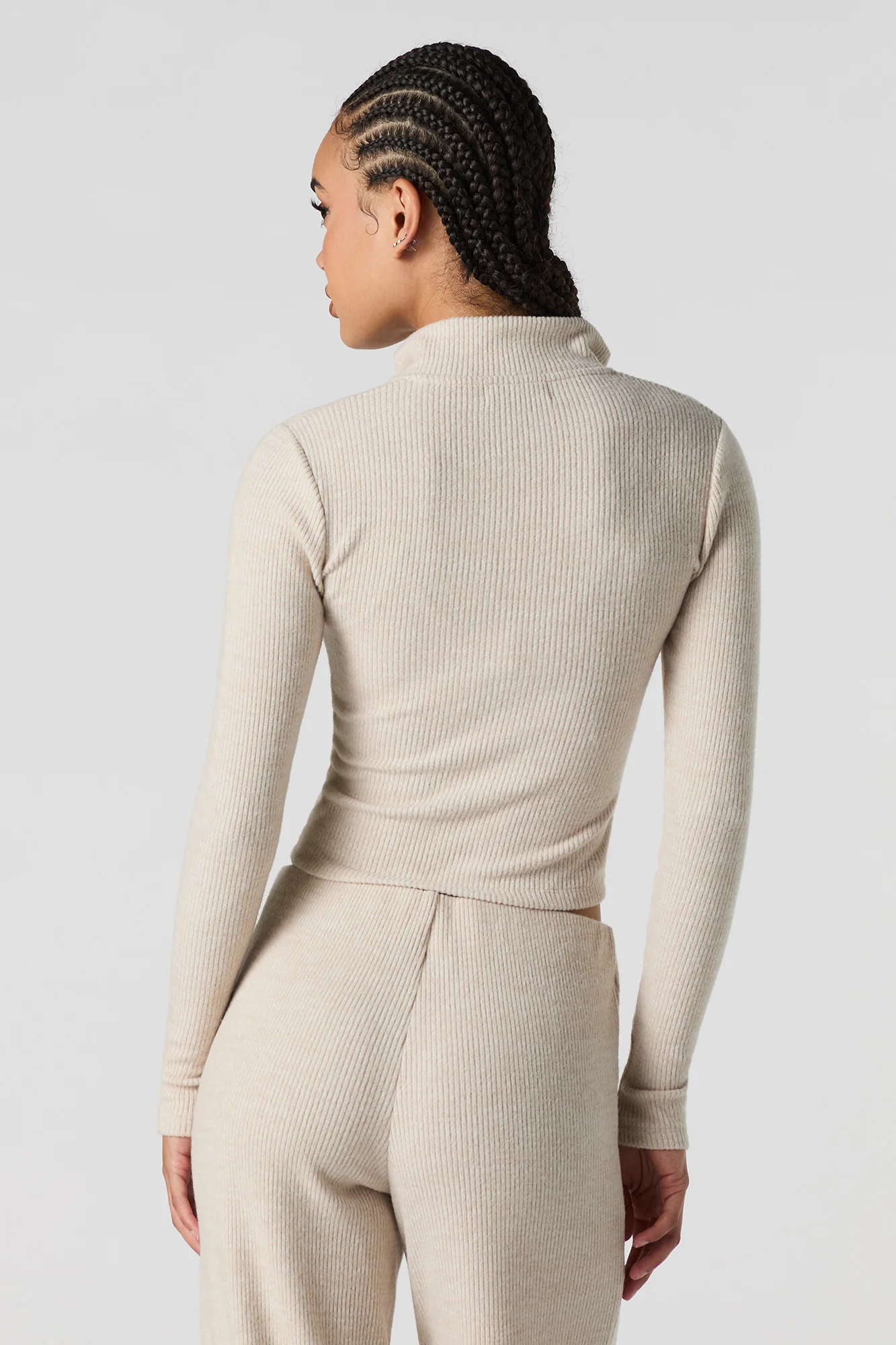 Ribbed Knit Zip-Up Long Sleeve Top - Image 5