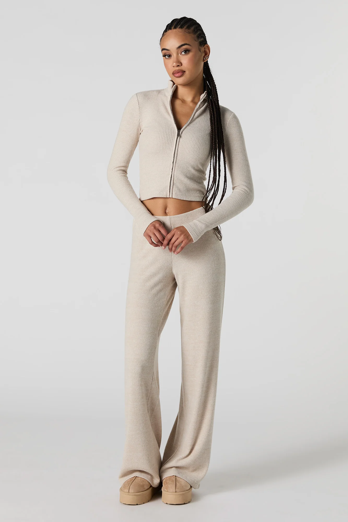 Ribbed Knit Zip-Up Long Sleeve Top - Image 6