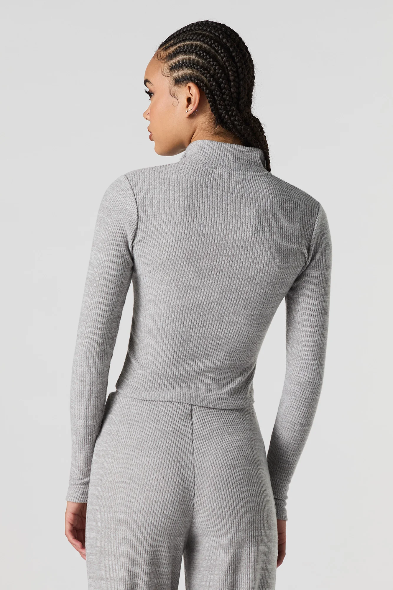 Ribbed Knit Zip-Up Long Sleeve Top - Image 8