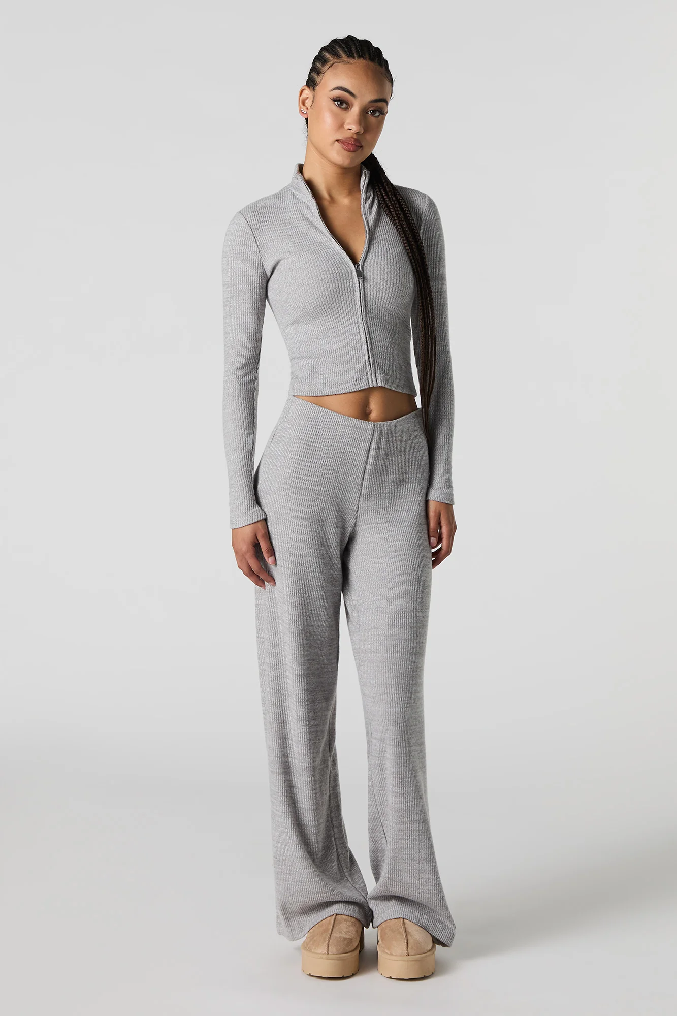 Ribbed Knit Zip-Up Long Sleeve Top - Image 9