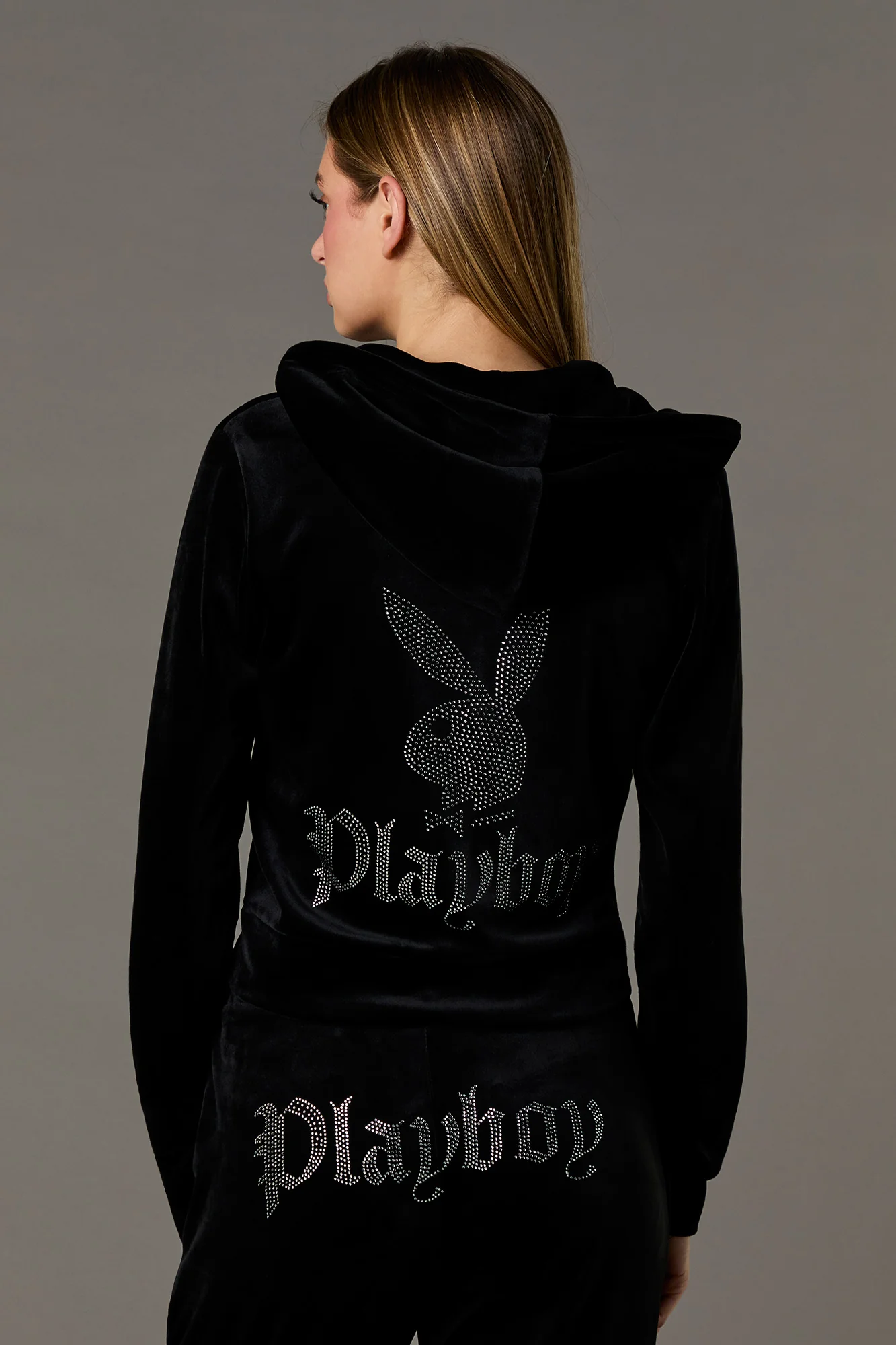 Haut à capuchon en velours à glissière et Playboy en pierres du Rhin - Image 8