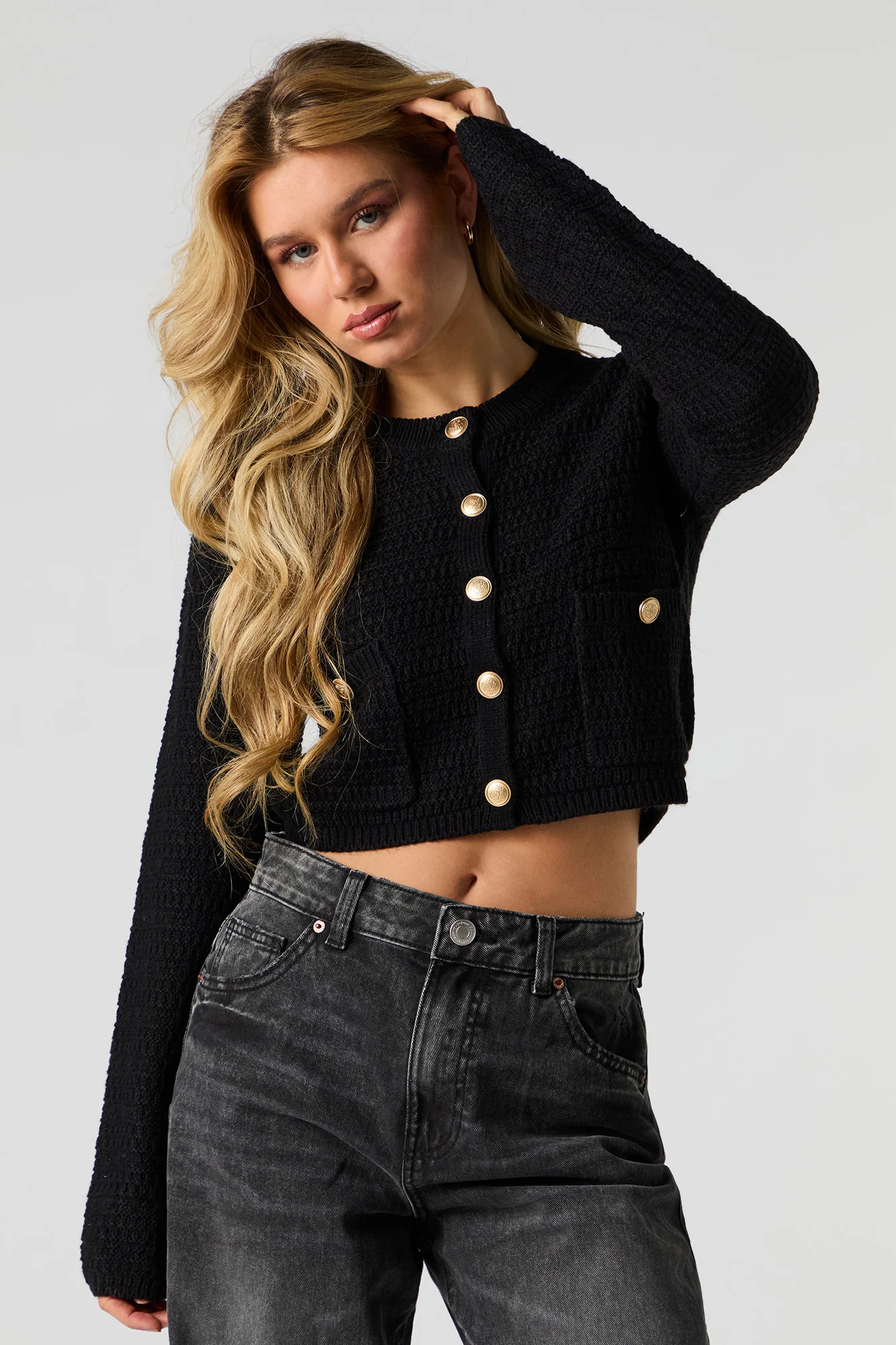 Textured Knit Button Front Cardigan - Image 2