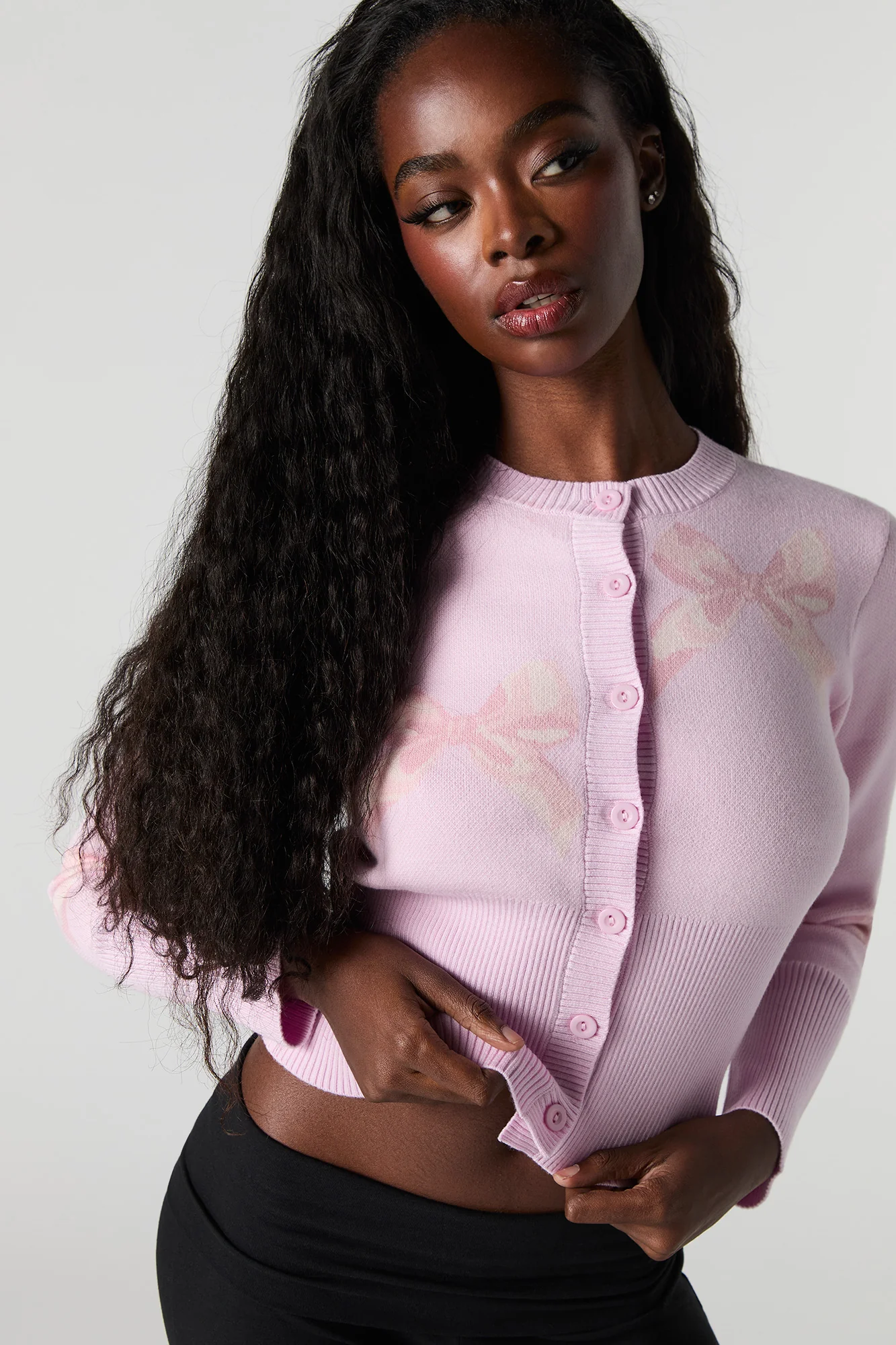 Jacquard Knit Button-Up Cardigan