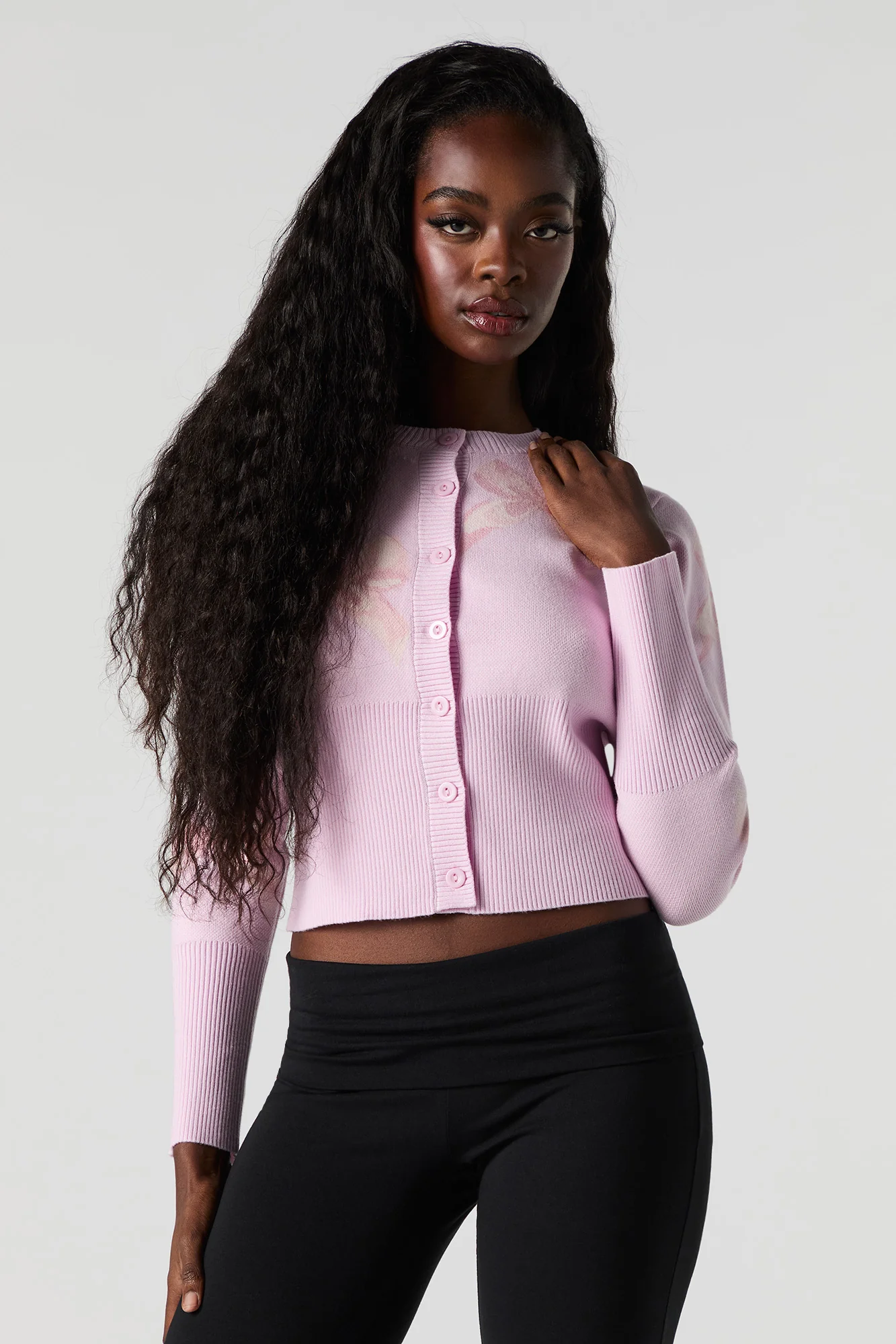 Jacquard Knit Button-Up Cardigan - Image 4