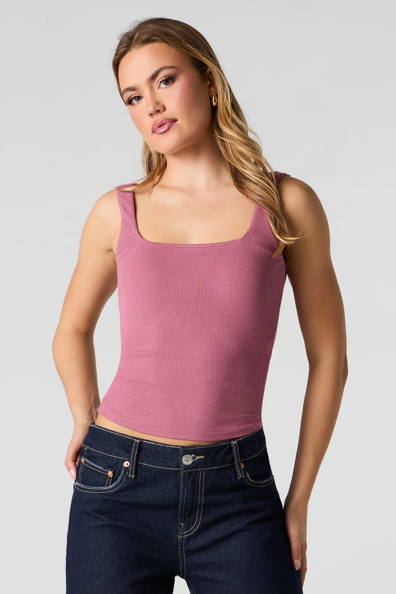 Ribbed Square Neck Tank with Built-In-Cups - Image 17