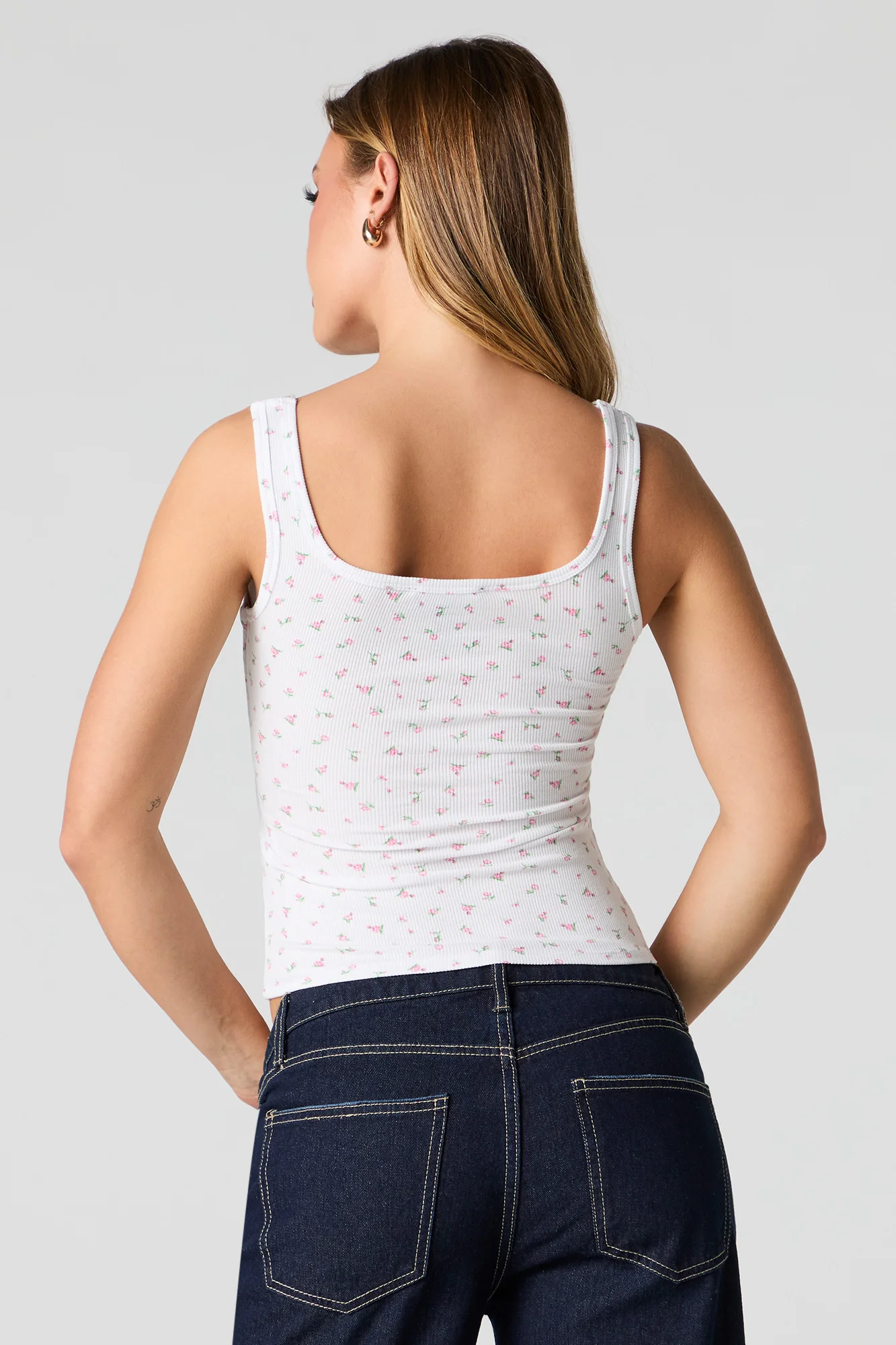 Ribbed Square Neck Tank with Built-In-Cups - Image 2
