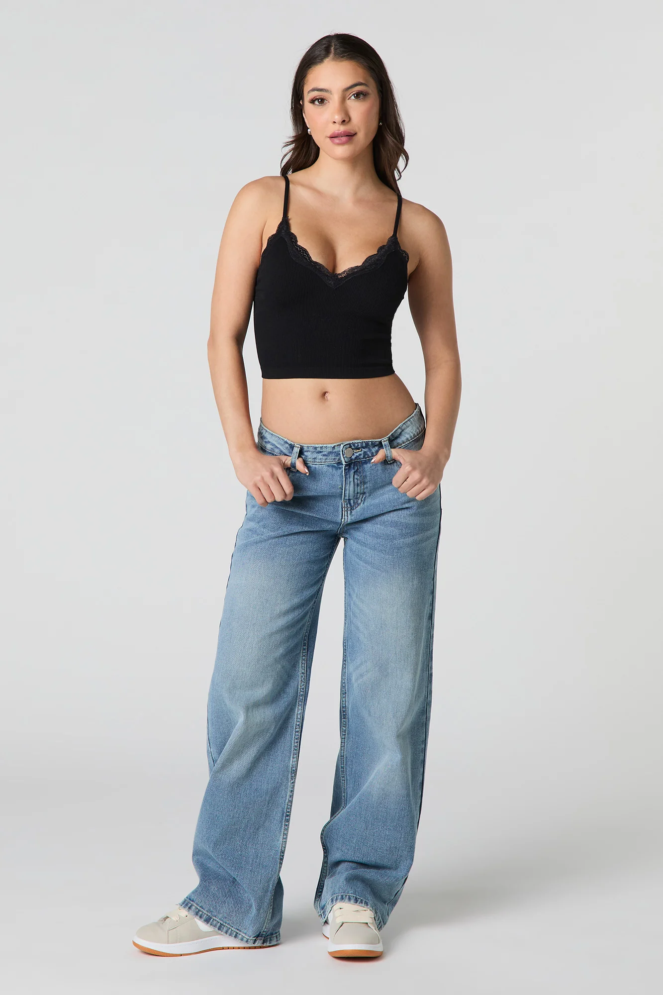 Camisole côtelée courte sans couture avec liséré de dentelle - Image 6
