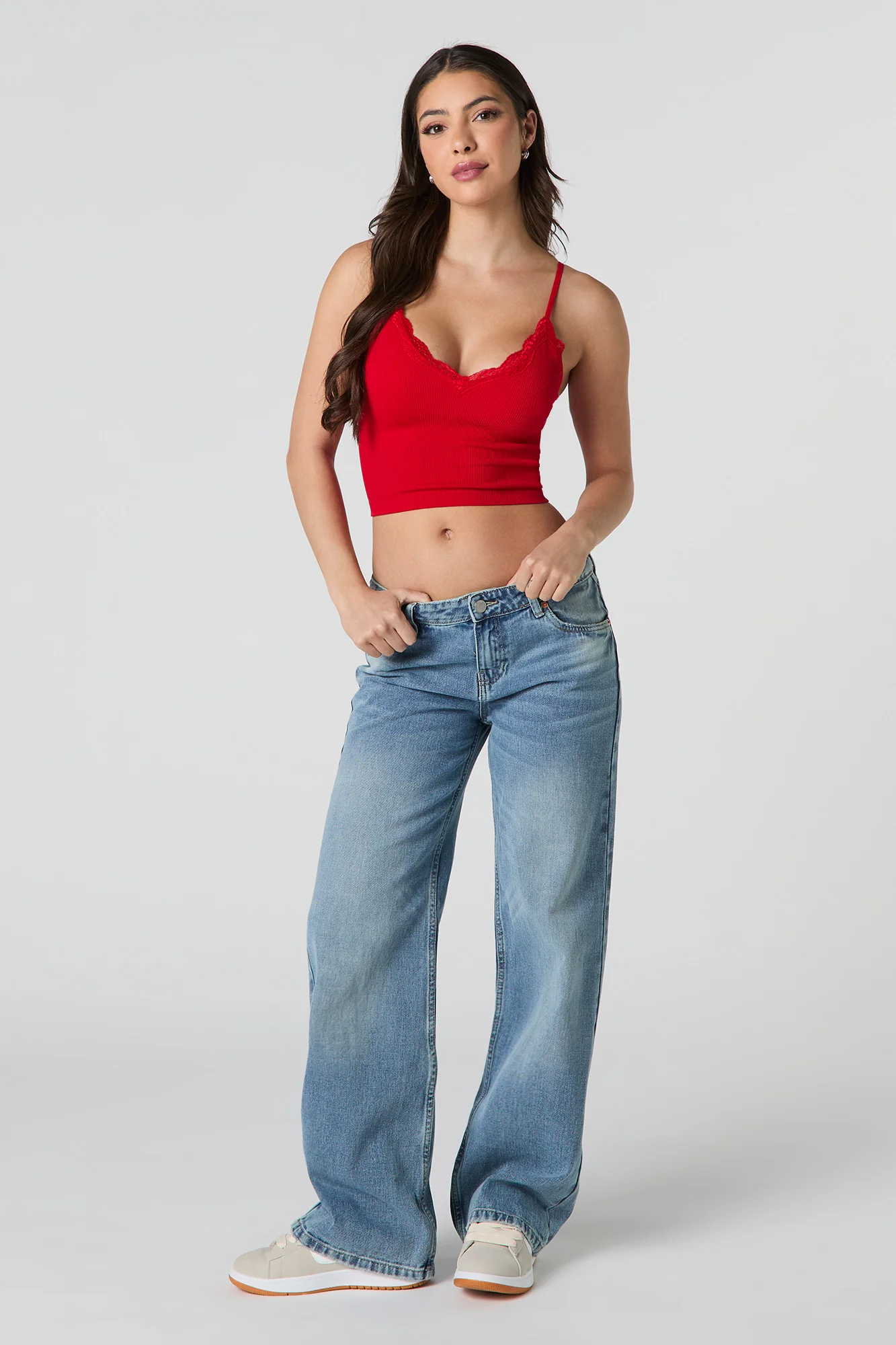 Seamless Ribbed Lace Trim Cropped Cami - Image 15