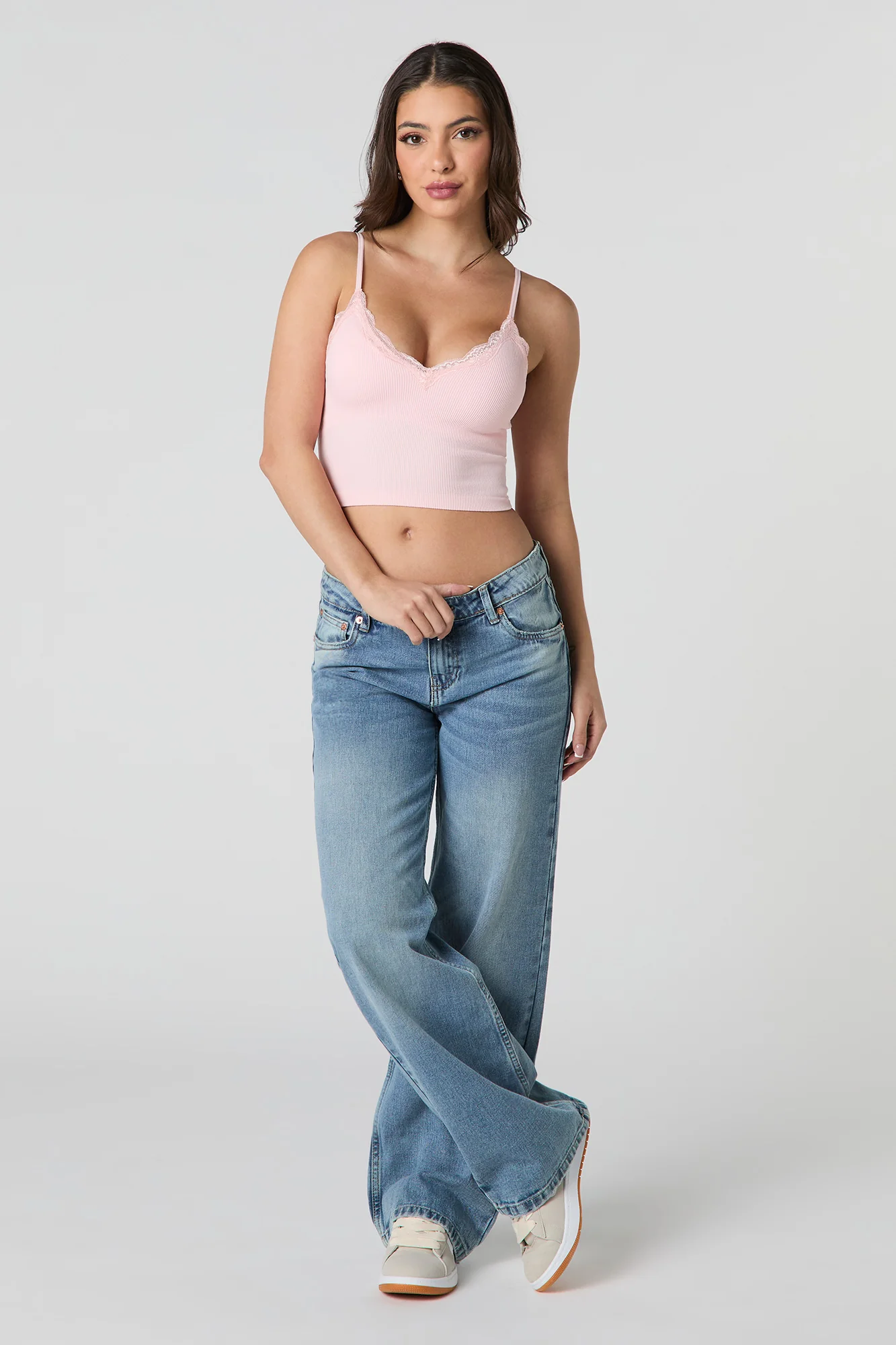 Seamless Ribbed Lace Trim Cropped Cami - Image 18