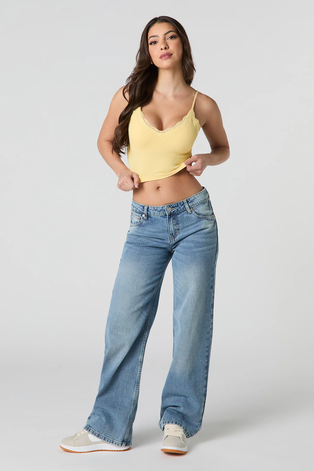 Seamless Ribbed Lace Trim Cropped Cami - Image 3
