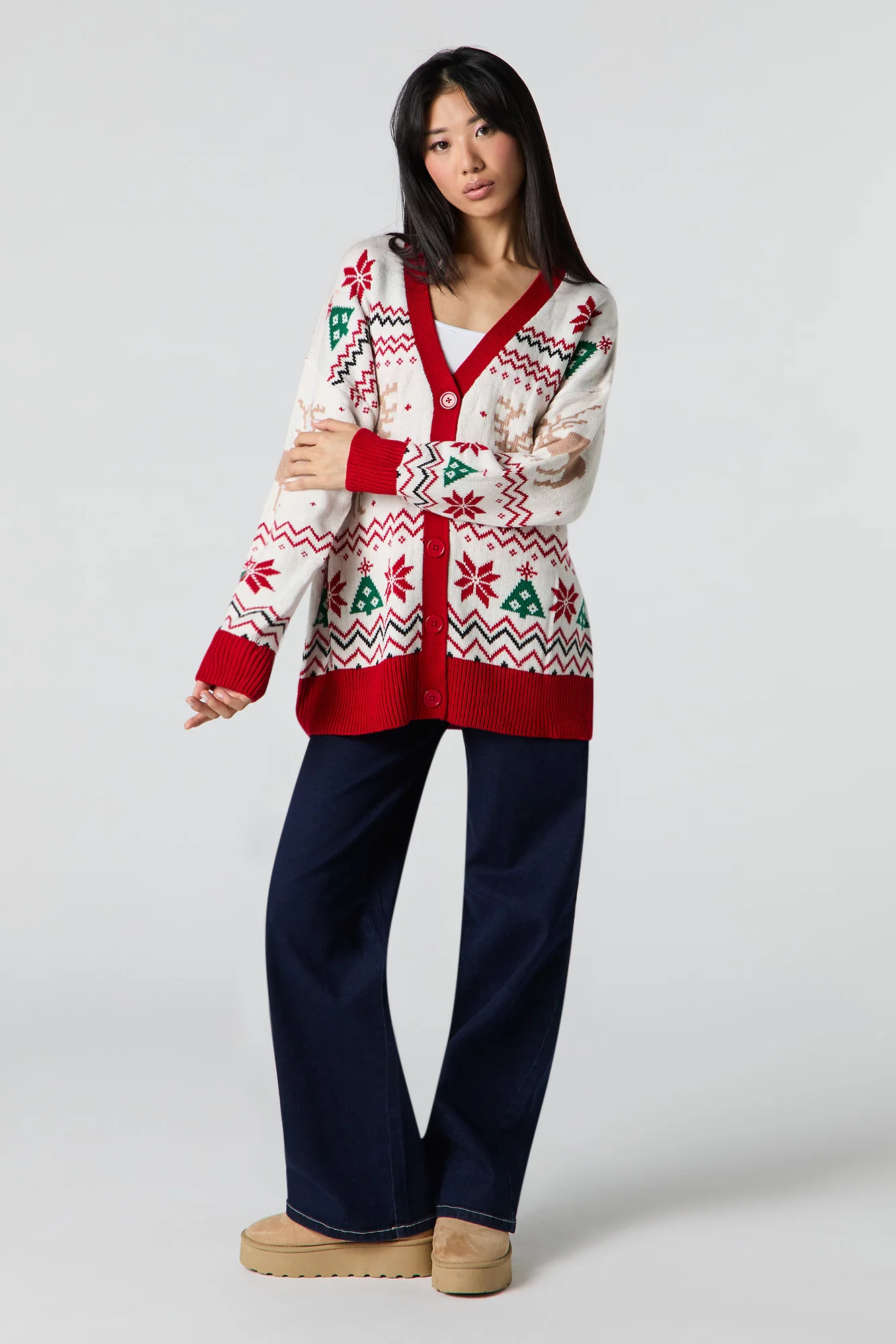 Fair Isle Jacquard Knit Christmas Cardigan - Image 3