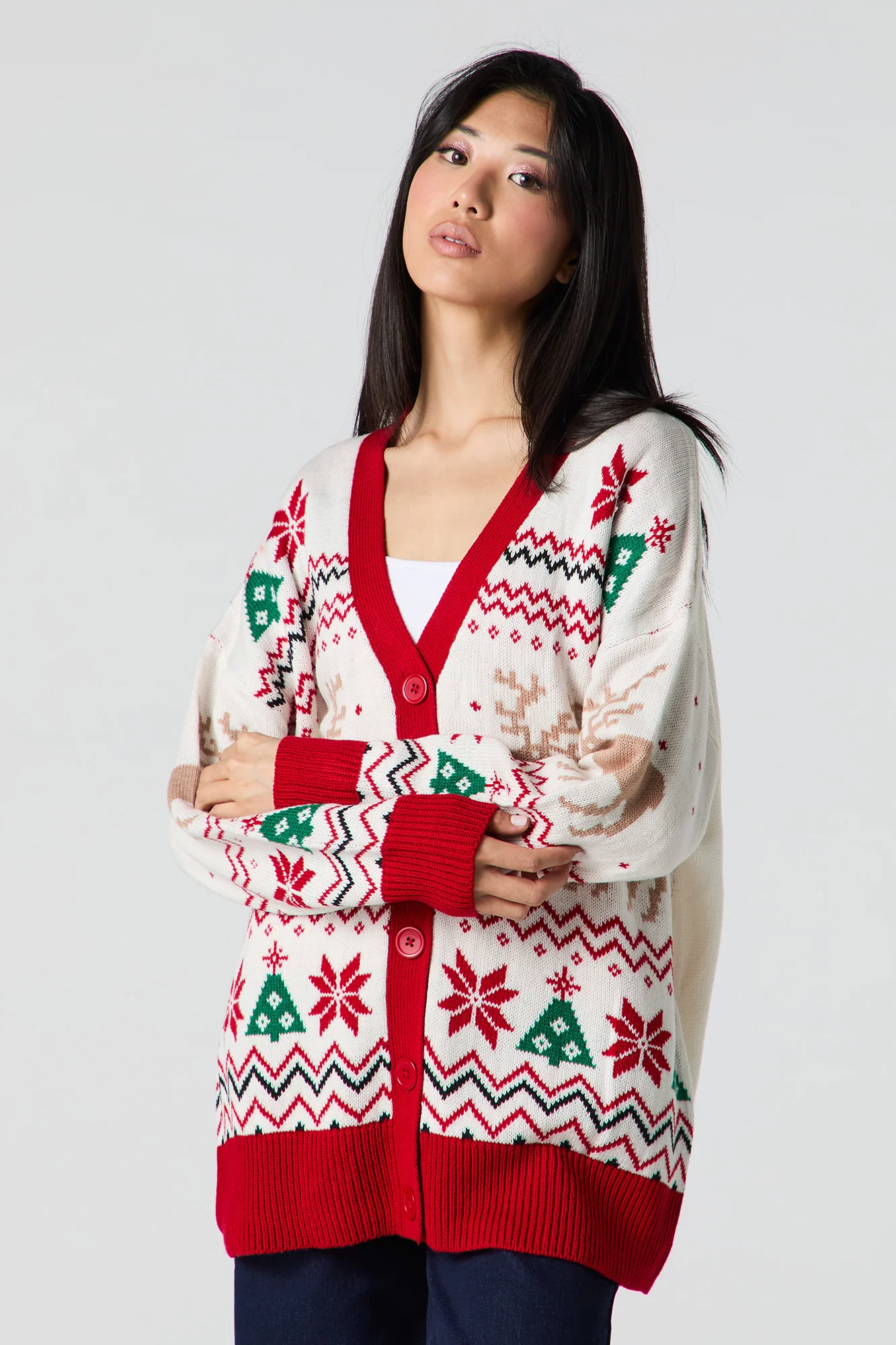 Fair Isle Jacquard Knit Christmas Cardigan - Image 4