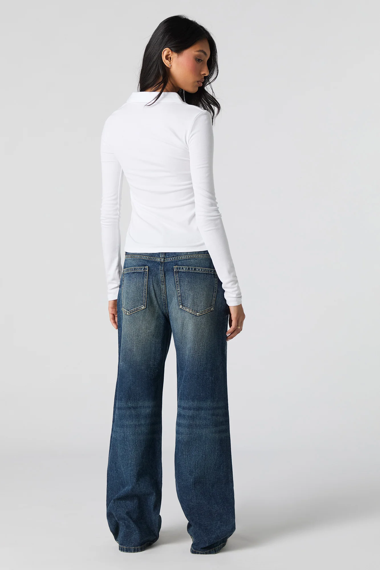 Jean extensible à jambe large délavé foncé vintage à taille basse - Image 3