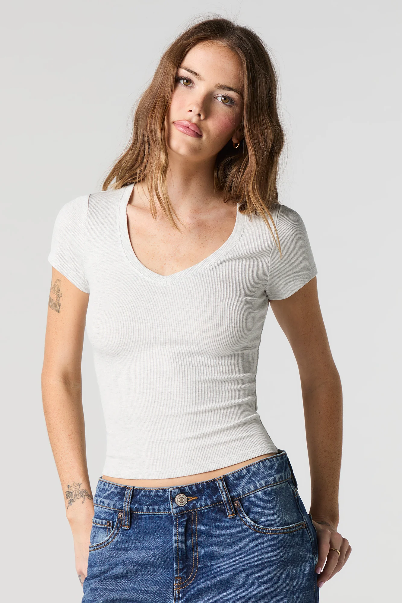 Ribbed V-Neck T-Shirt