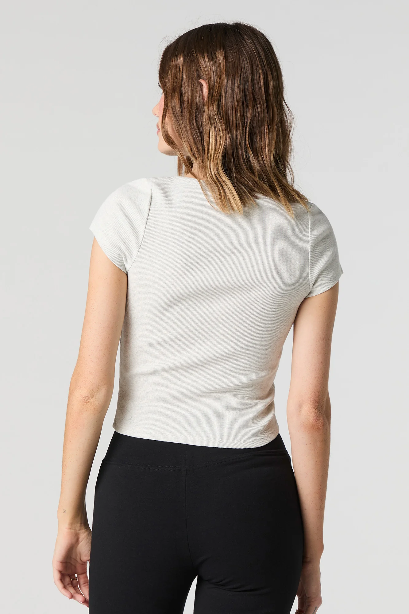 Ribbed Scoop Neck Button Front Top - Image 11