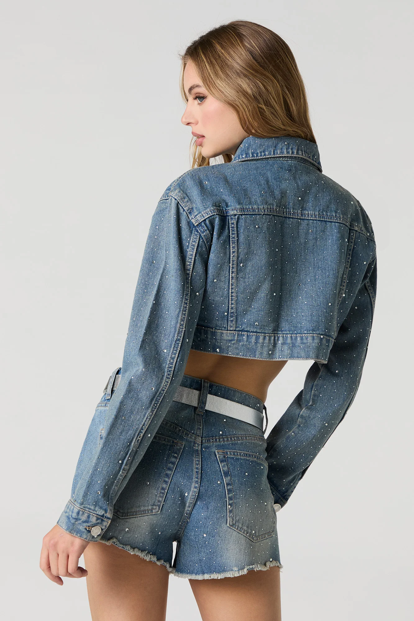 Blouson de style camionneur en denim avec pierres du Rhin - Image 2