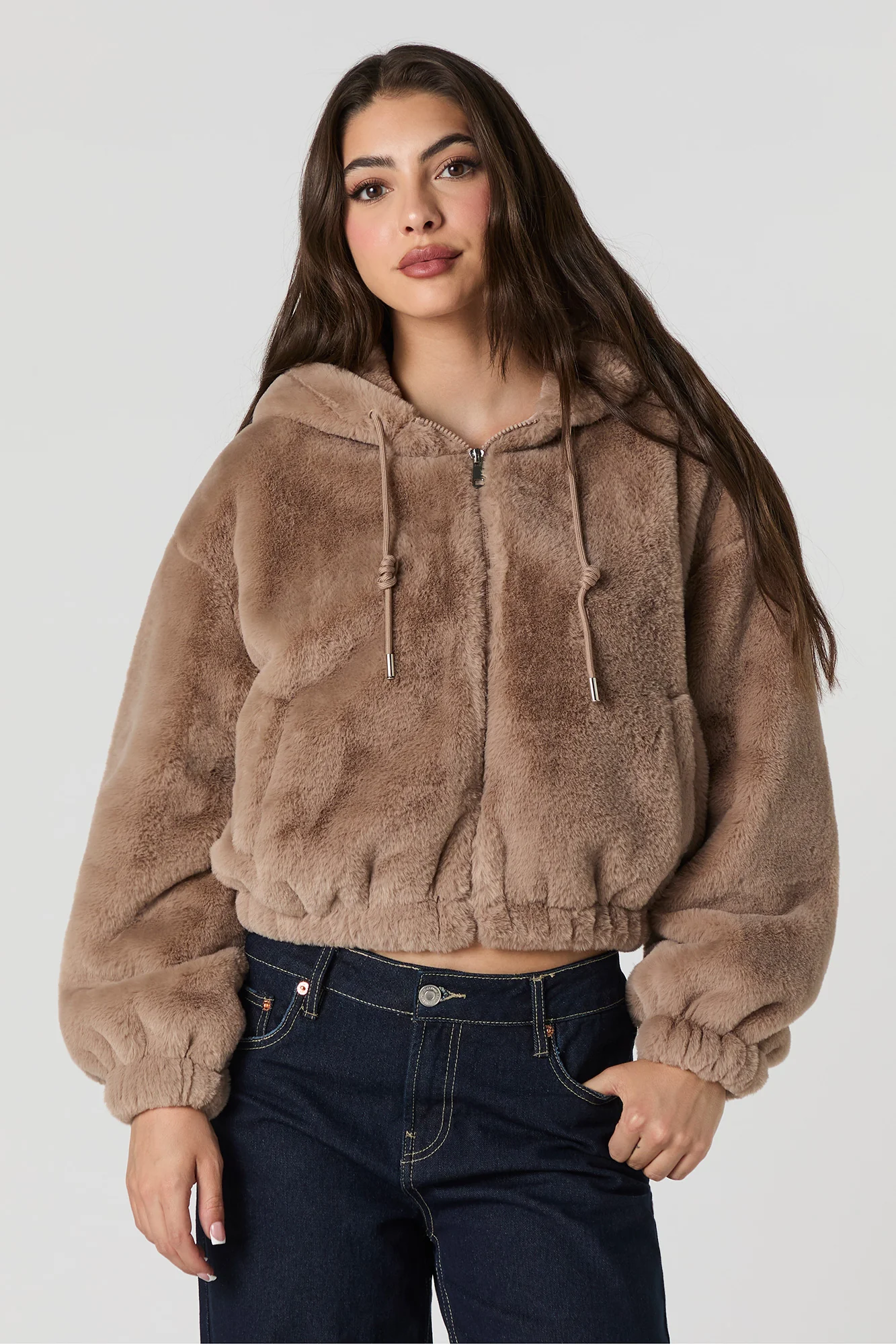 Faux Fur Hooded Bomber Jacket - Image 11
