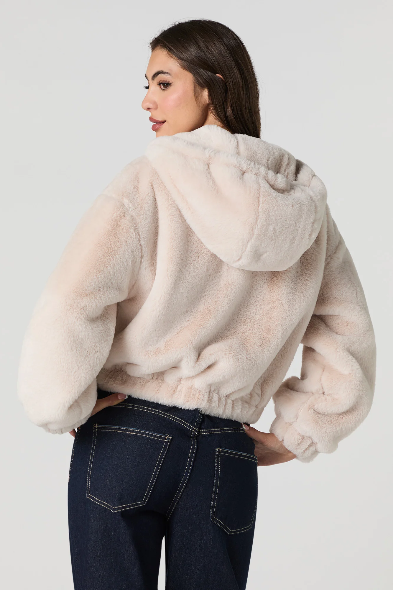 Faux Fur Hooded Bomber Jacket - Image 2