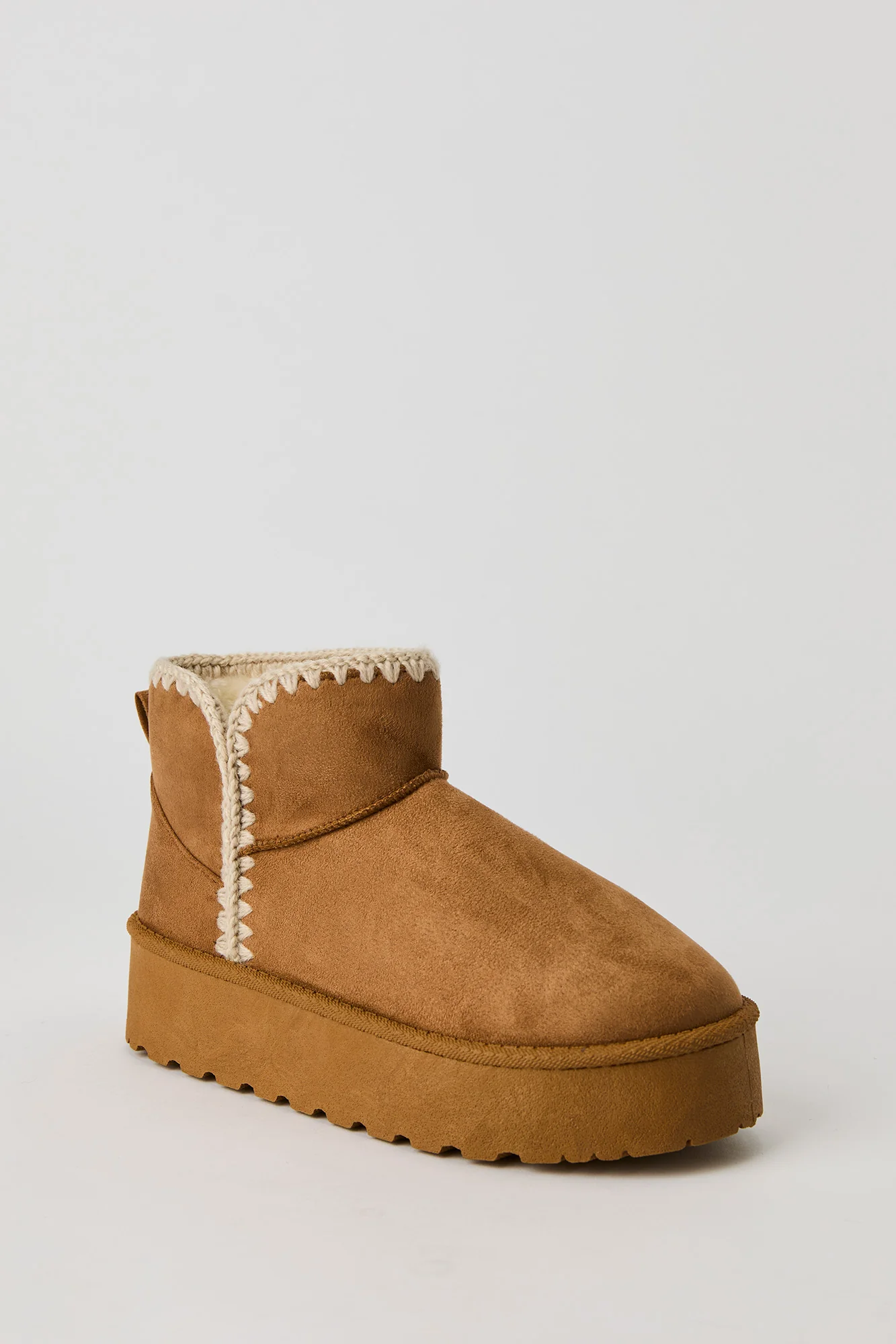 Faux Suede Stitched Trim Platform Slipper Booties - Image 2