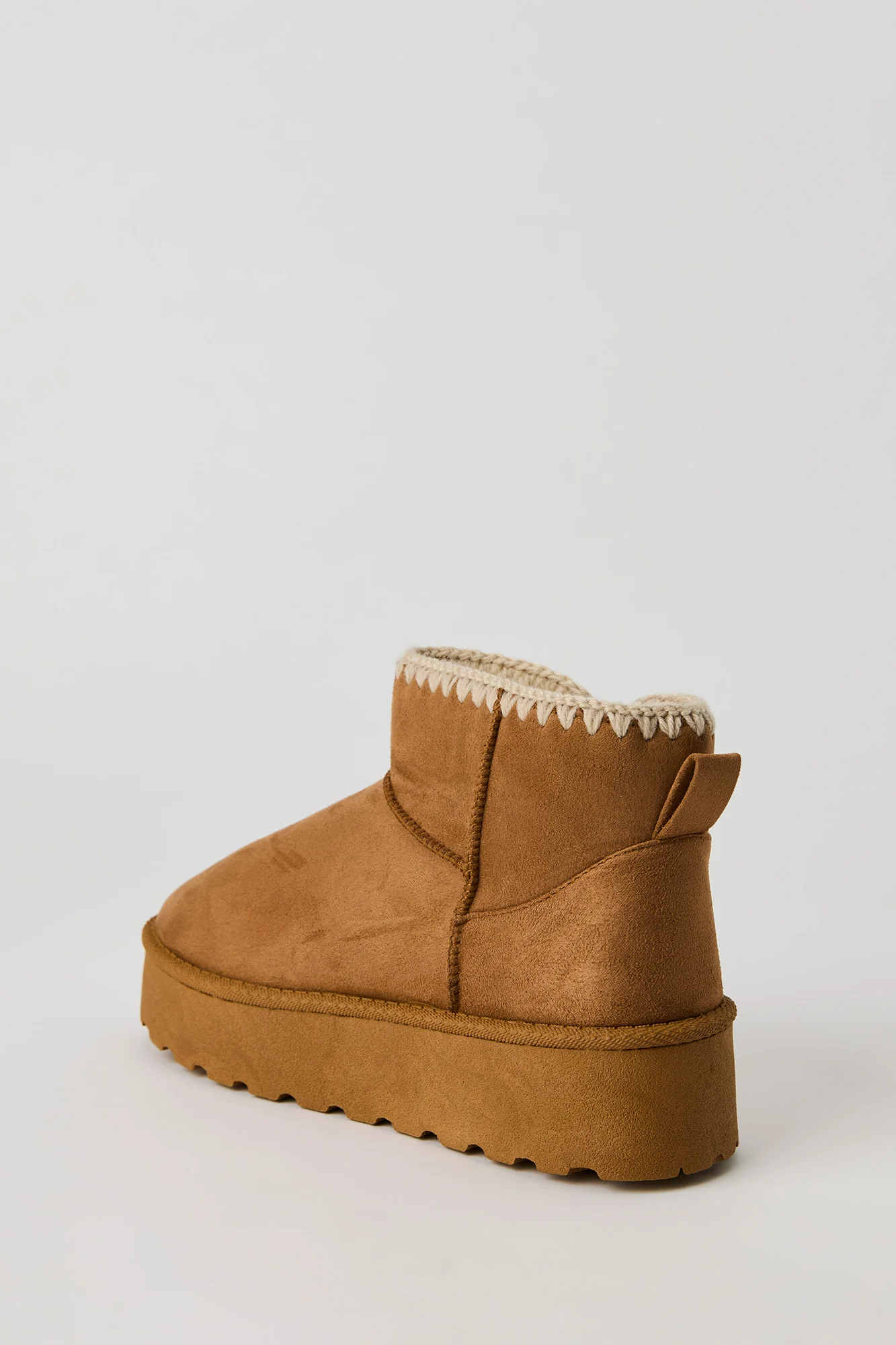 Faux Suede Stitched Trim Platform Slipper Booties - Image 3