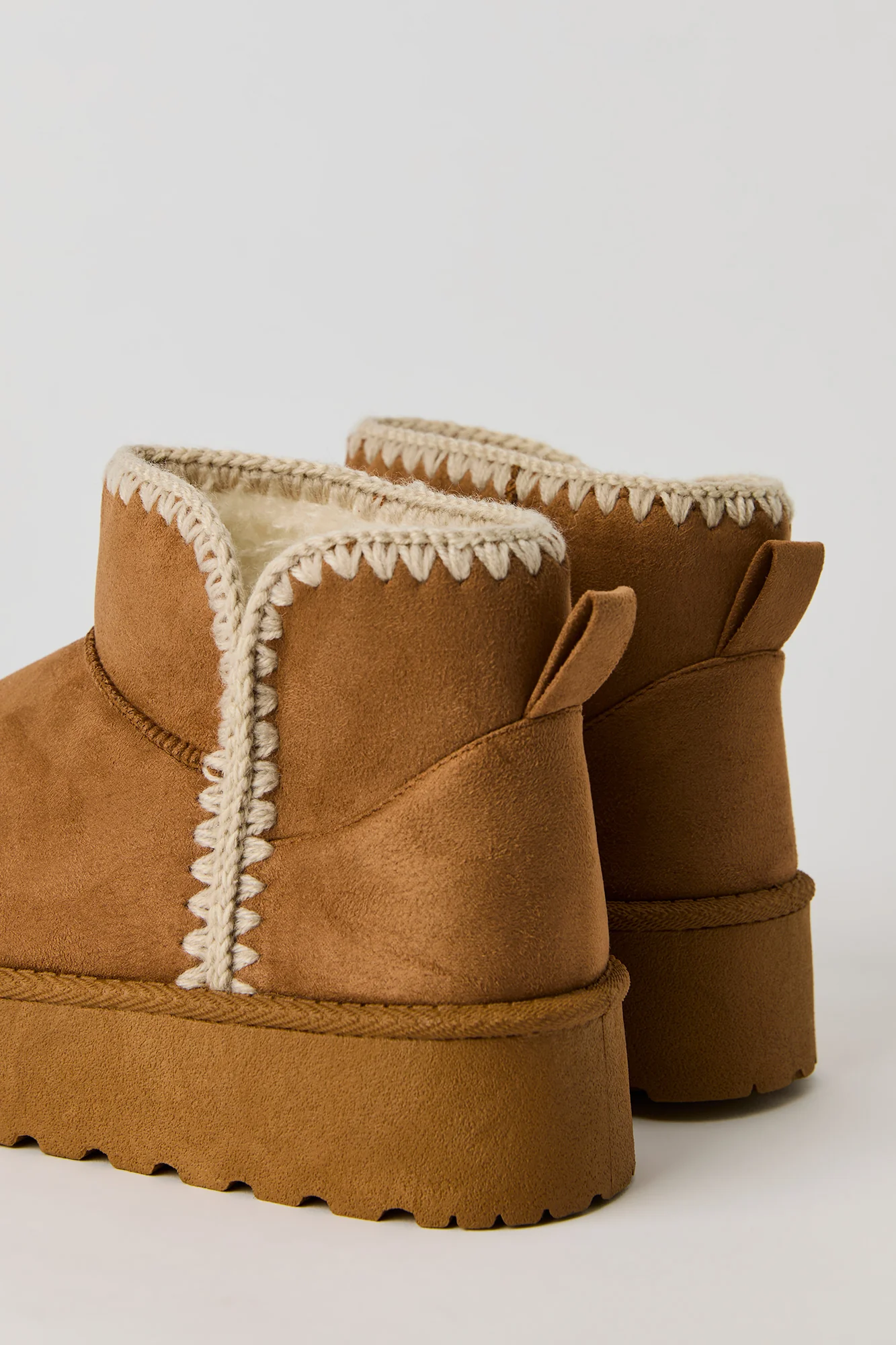 Faux Suede Stitched Trim Platform Slipper Booties - Image 4