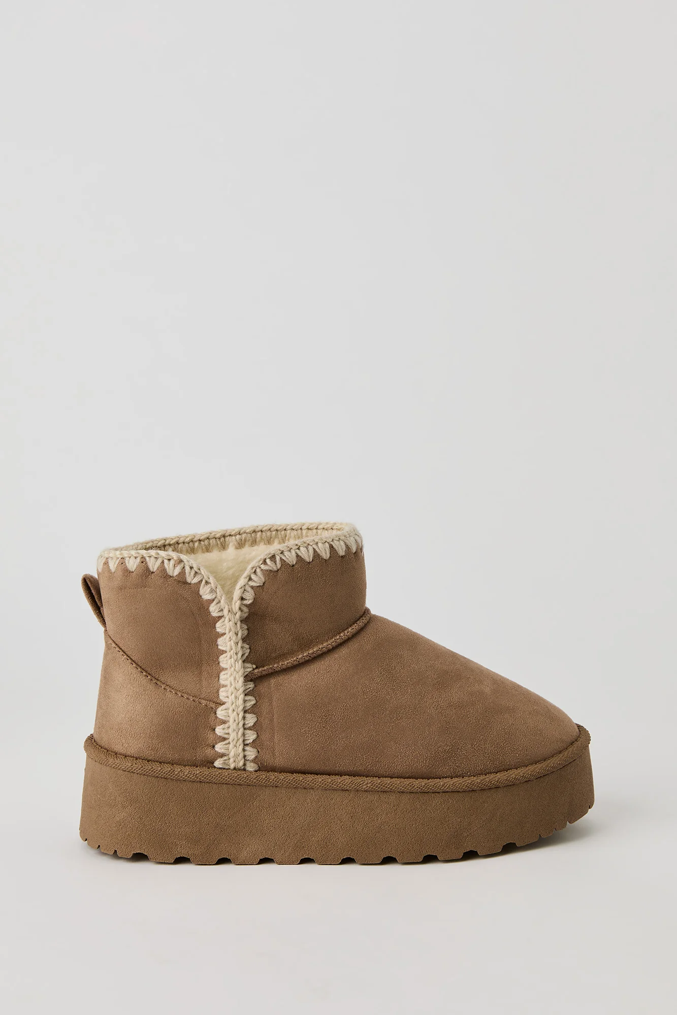 Faux Suede Stitched Trim Platform Slipper Booties - Image 5
