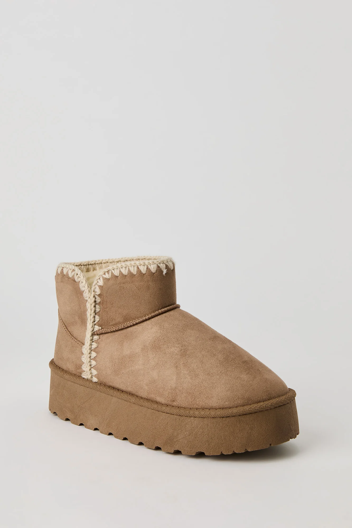 Faux Suede Stitched Trim Platform Slipper Booties - Image 6