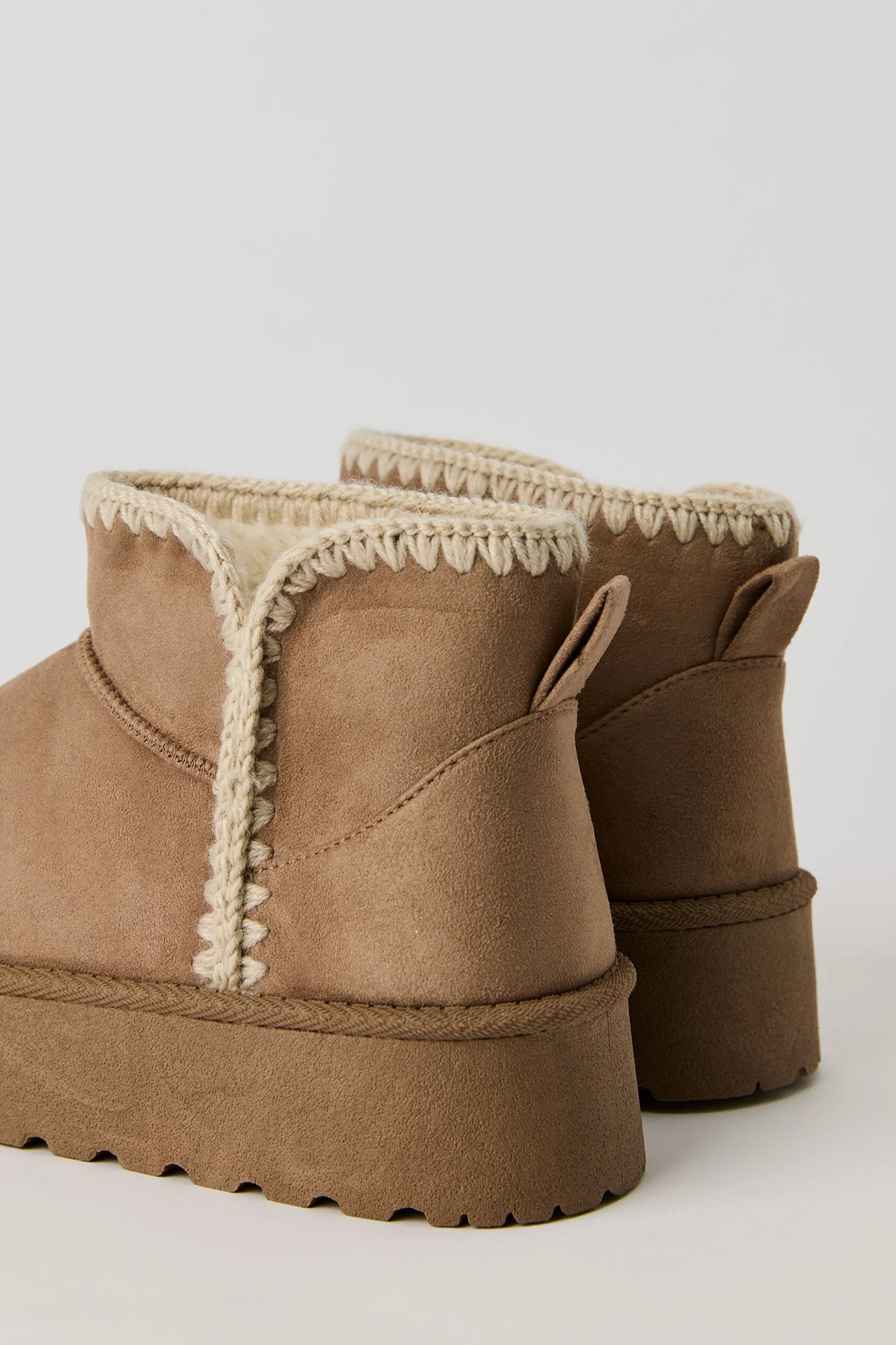 Faux Suede Stitched Trim Platform Slipper Booties - Image 8