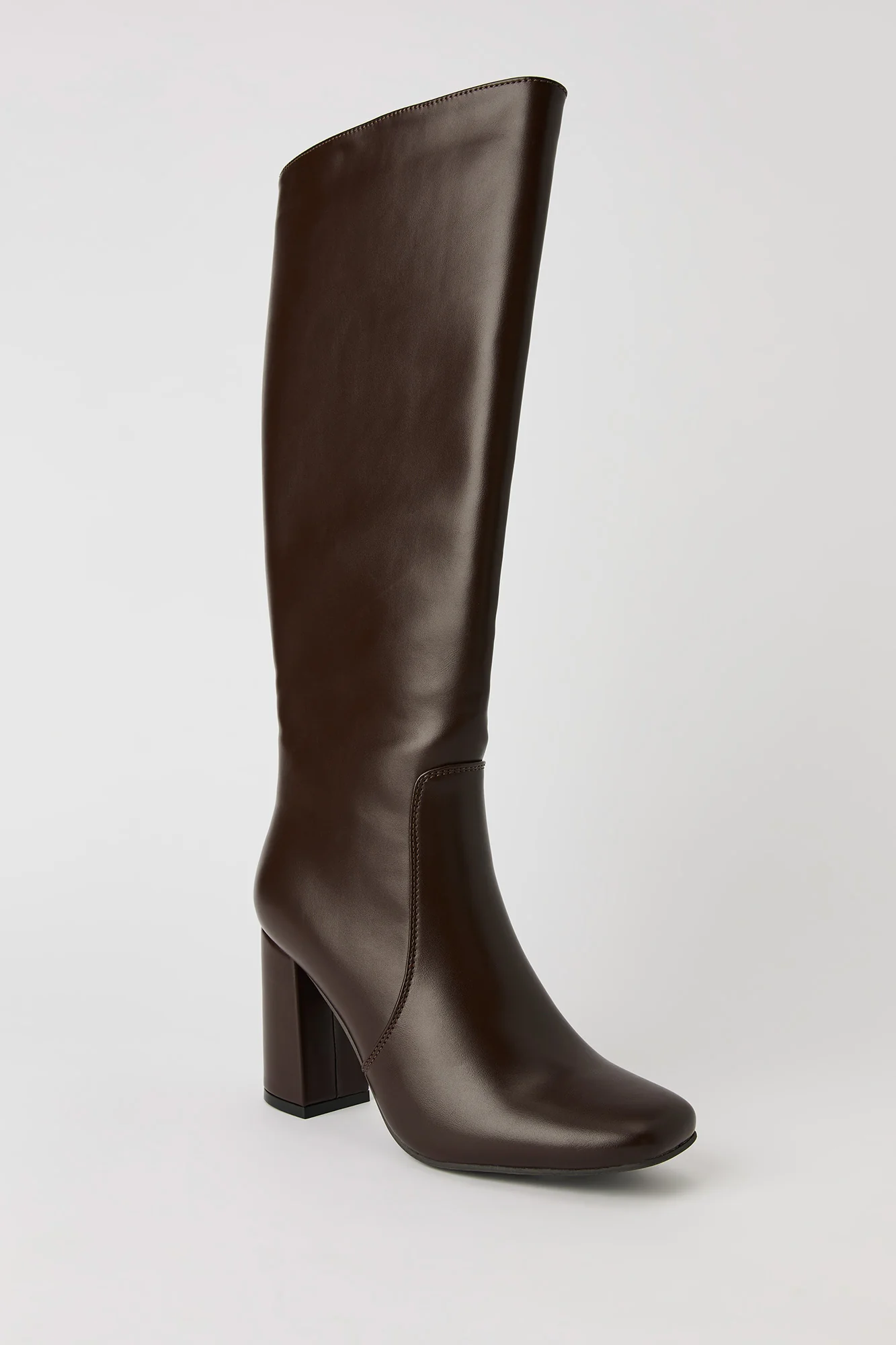 Faux Leather Knee High Heeled Boot - Image 7