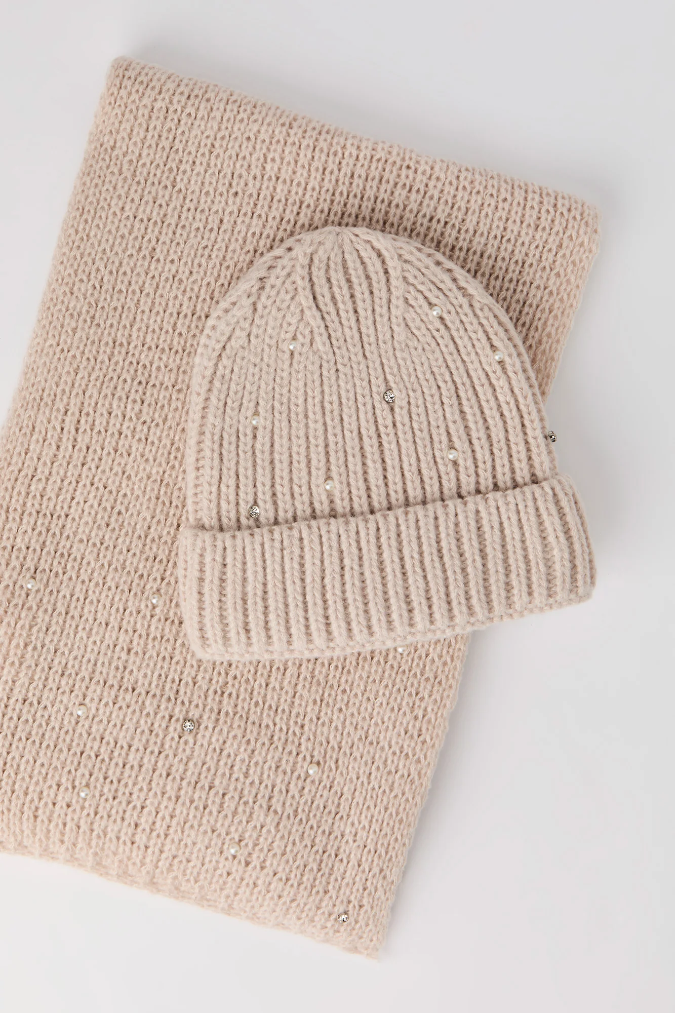 Rhinestone Pearl Beanie & Scarf Set - Image 2