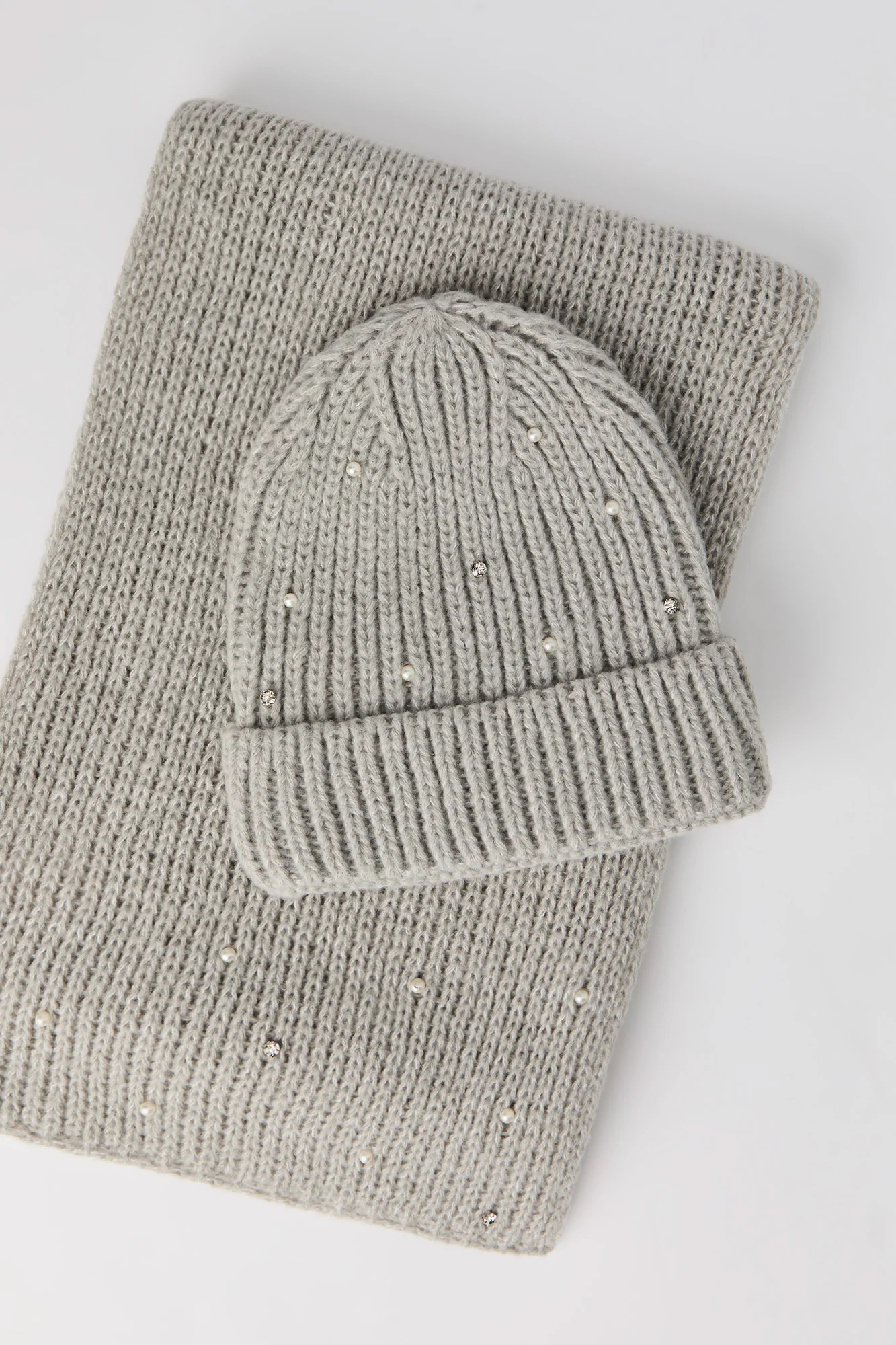 Rhinestone Pearl Beanie & Scarf Set - Image 6