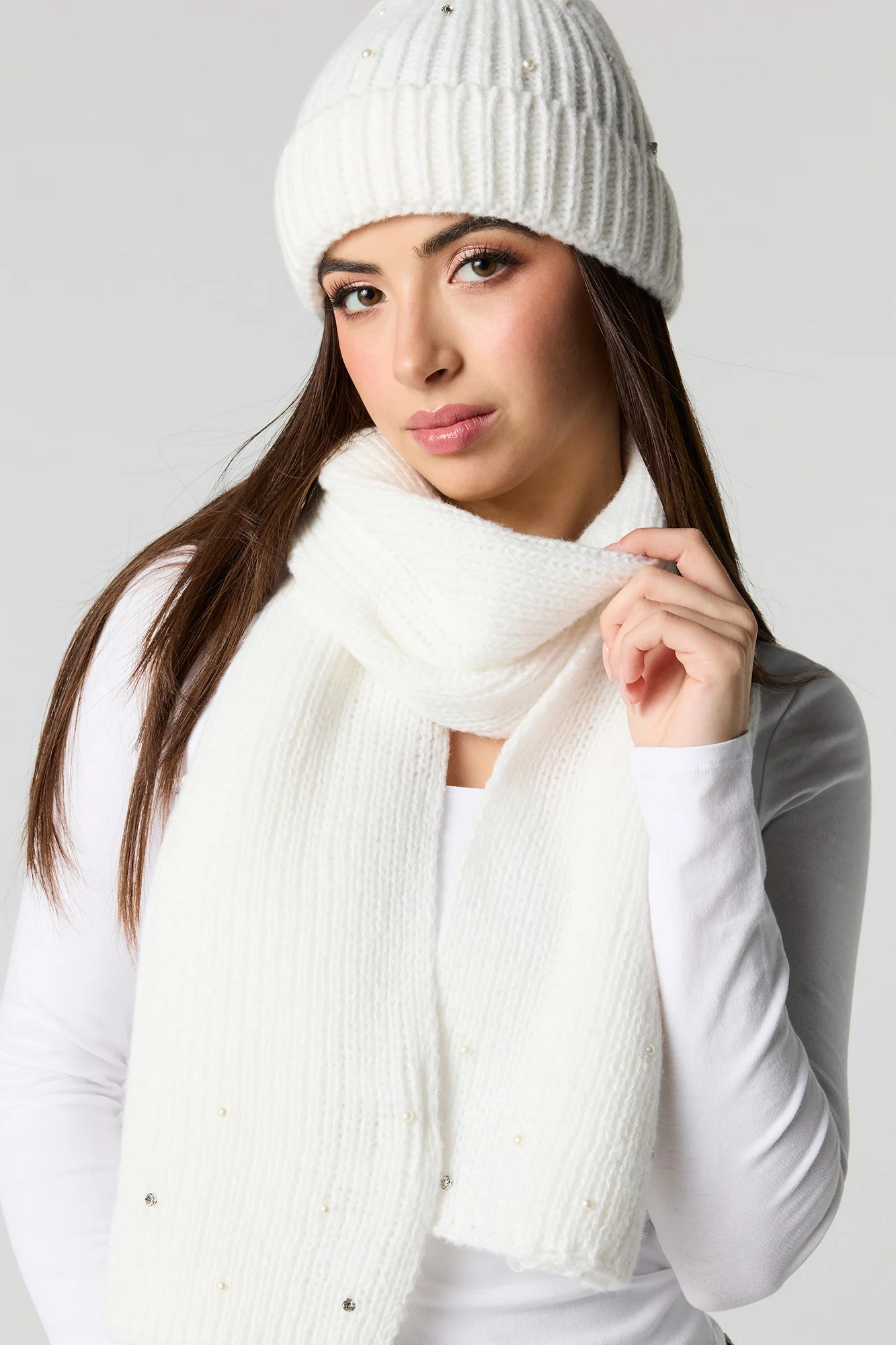 Rhinestone Pearl Beanie & Scarf Set - Image 9