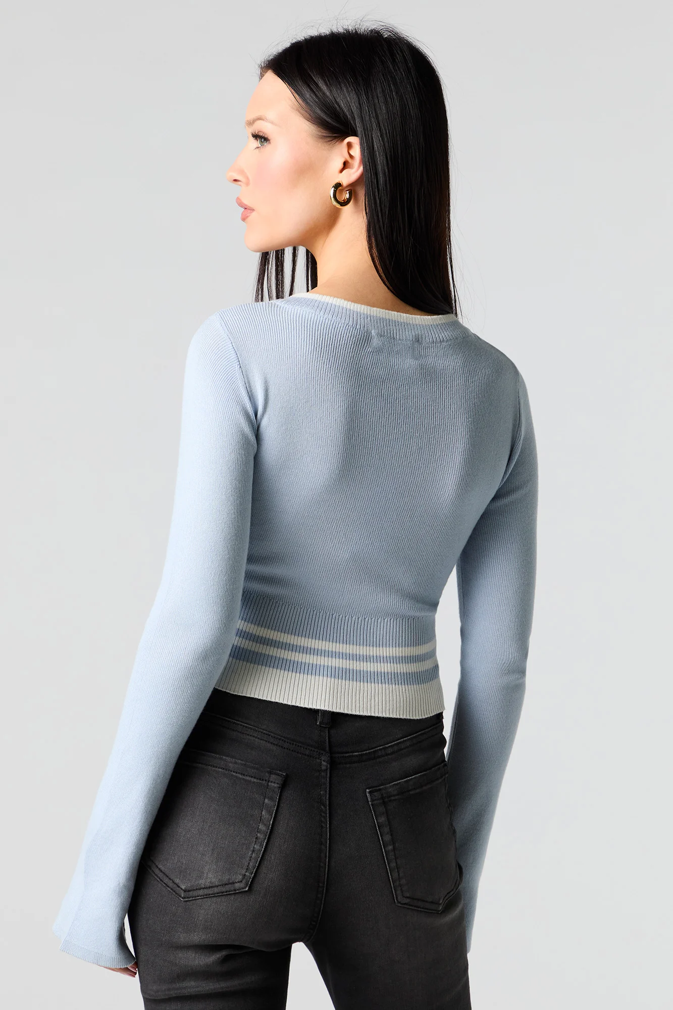 Ribbed Knit V-Neck Cropped Sweater - Image 14