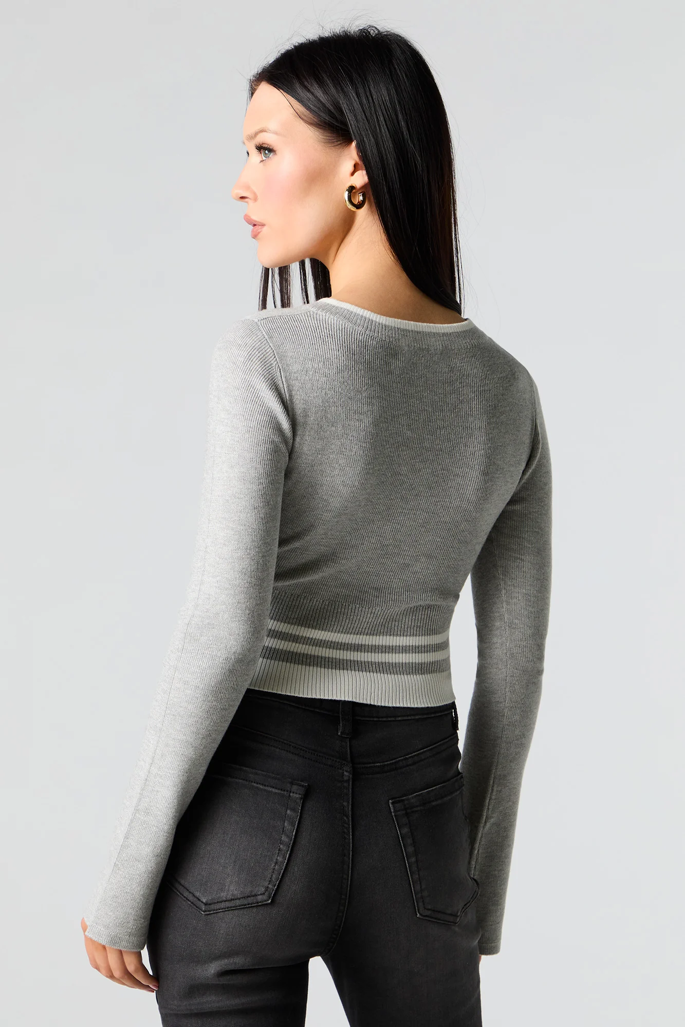 Ribbed Knit V-Neck Cropped Sweater - Image 8