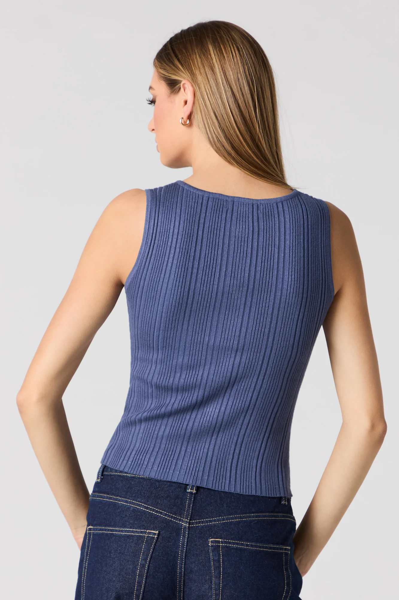 Ribbed Knit Button Front Vest Tank - Image 11