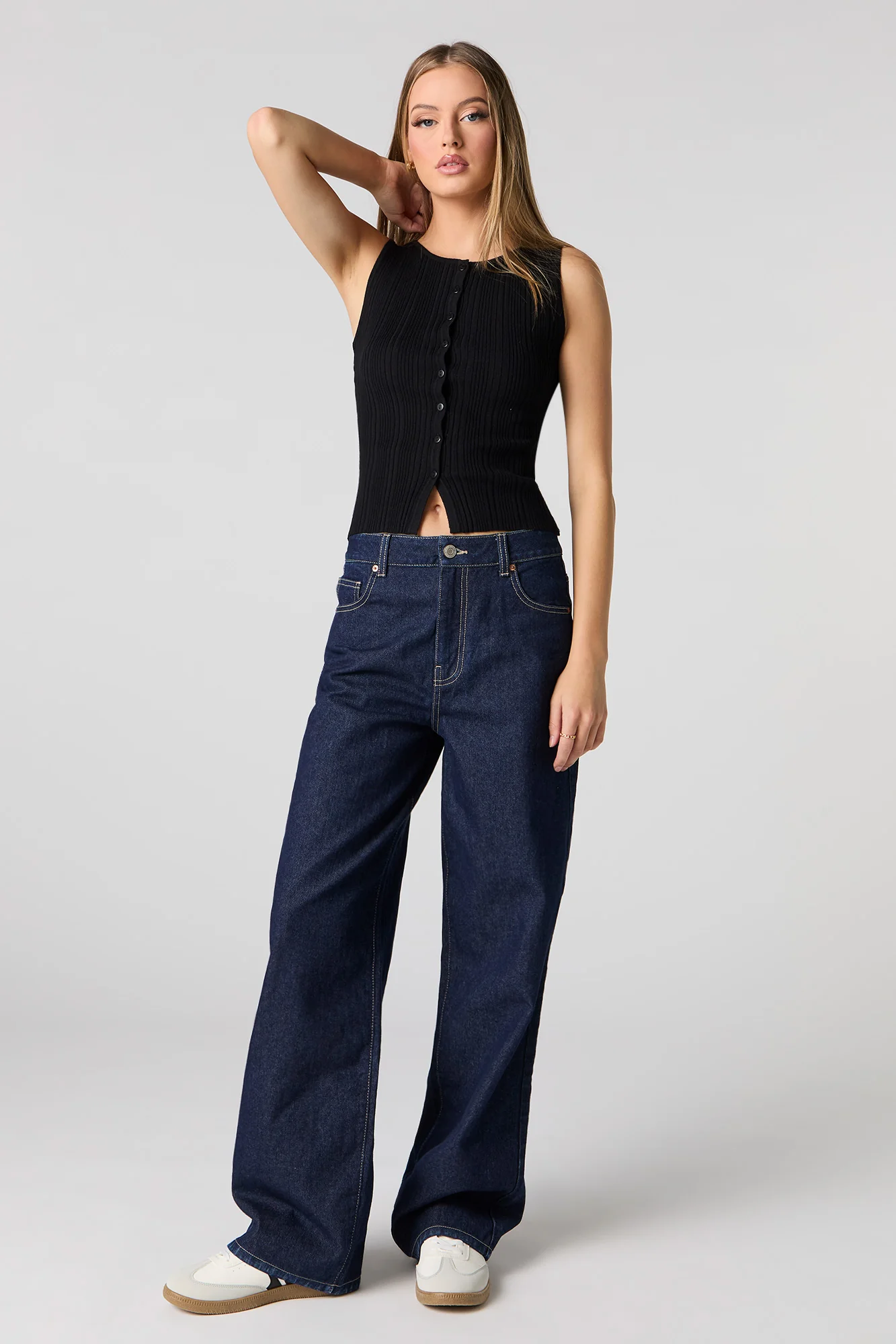 Ribbed Knit Button Front Vest Tank - Image 6