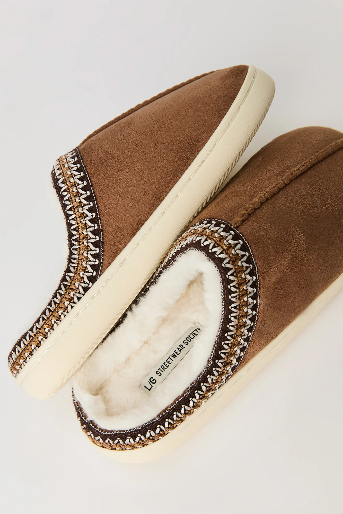 Faux Fur Lined Embroidered Trim Slipper