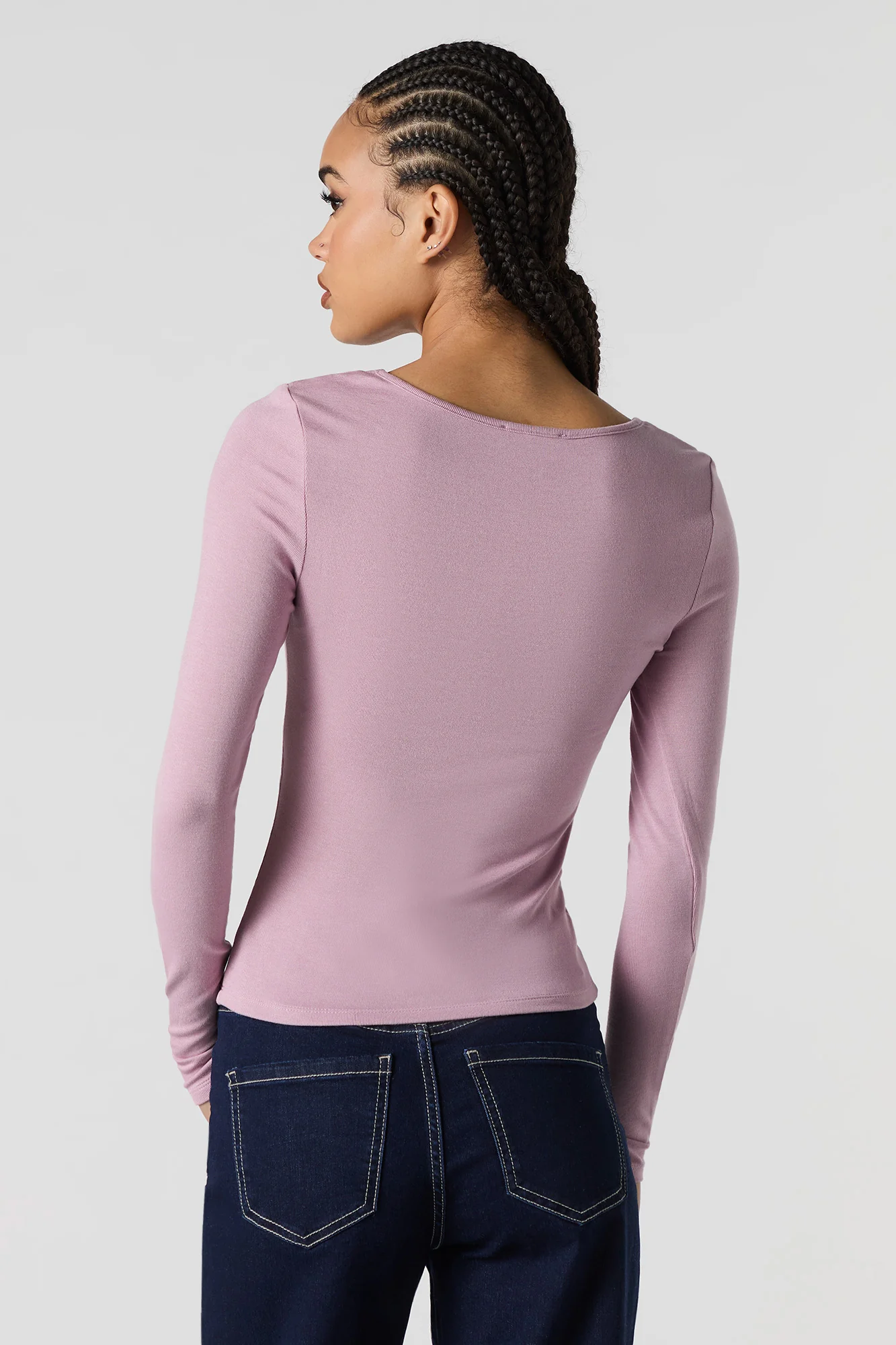 Ribbed Square Neck Long Sleeve Top - Image 2