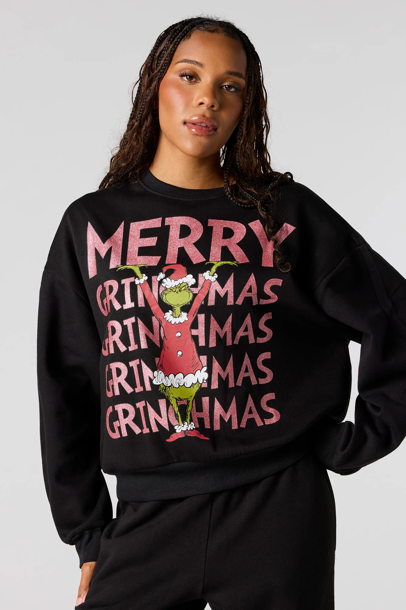Grinch Christmas Graphic Fleece Sweatshirt - Image 4