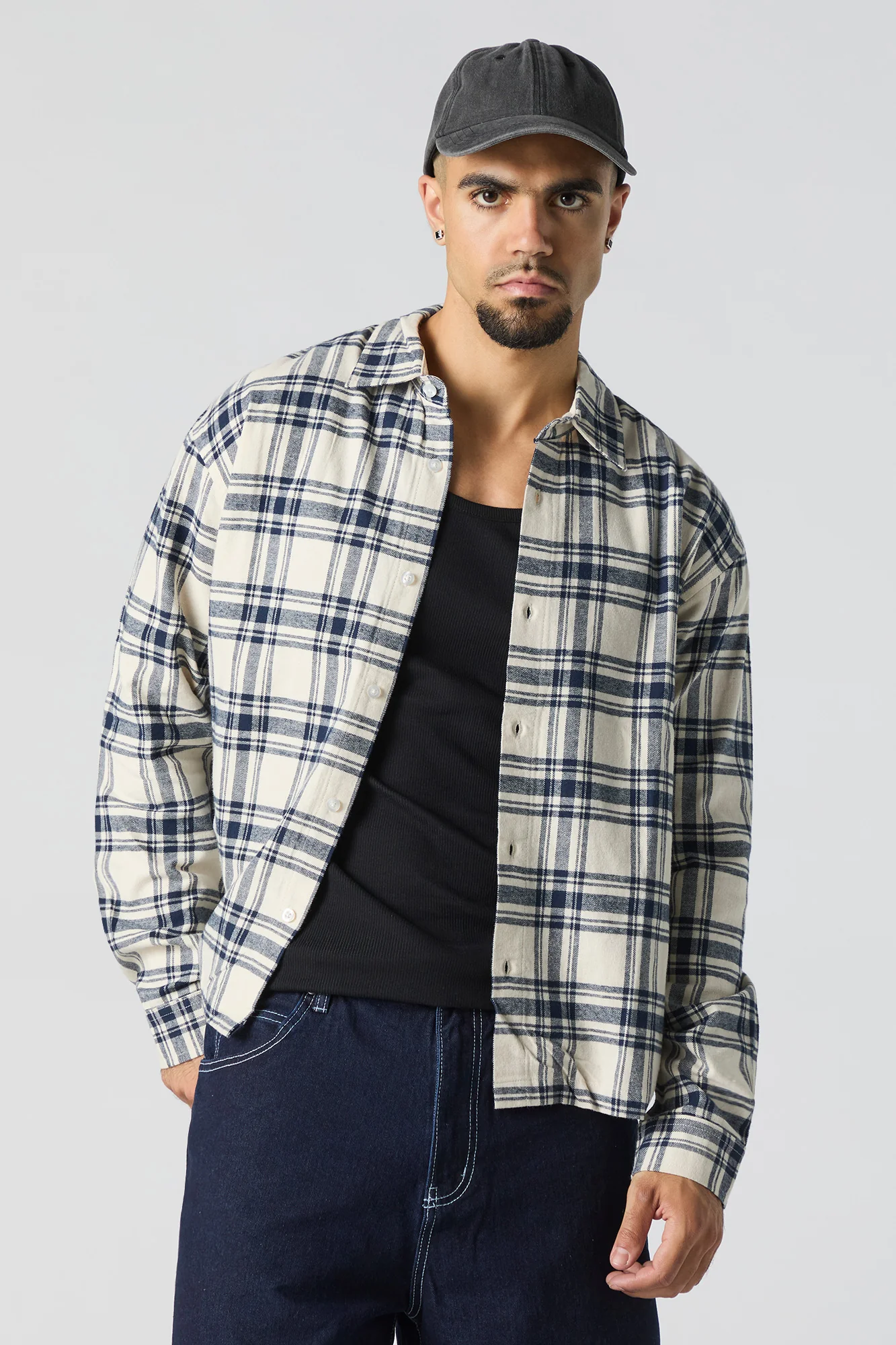 Plaid Flannel Boxy Button-Up Top - Image 11