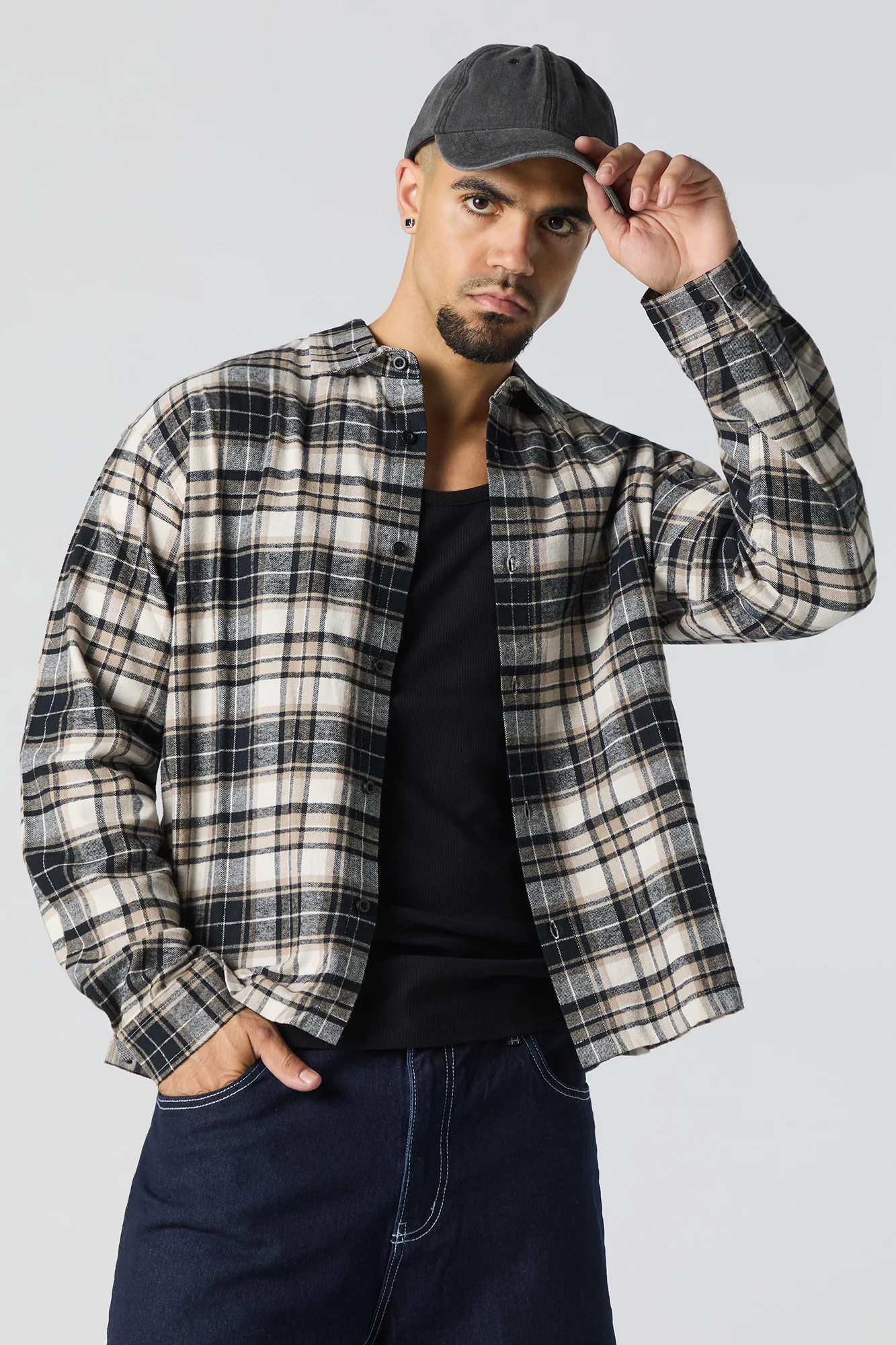 Plaid Flannel Boxy Button-Up Top - Image 5